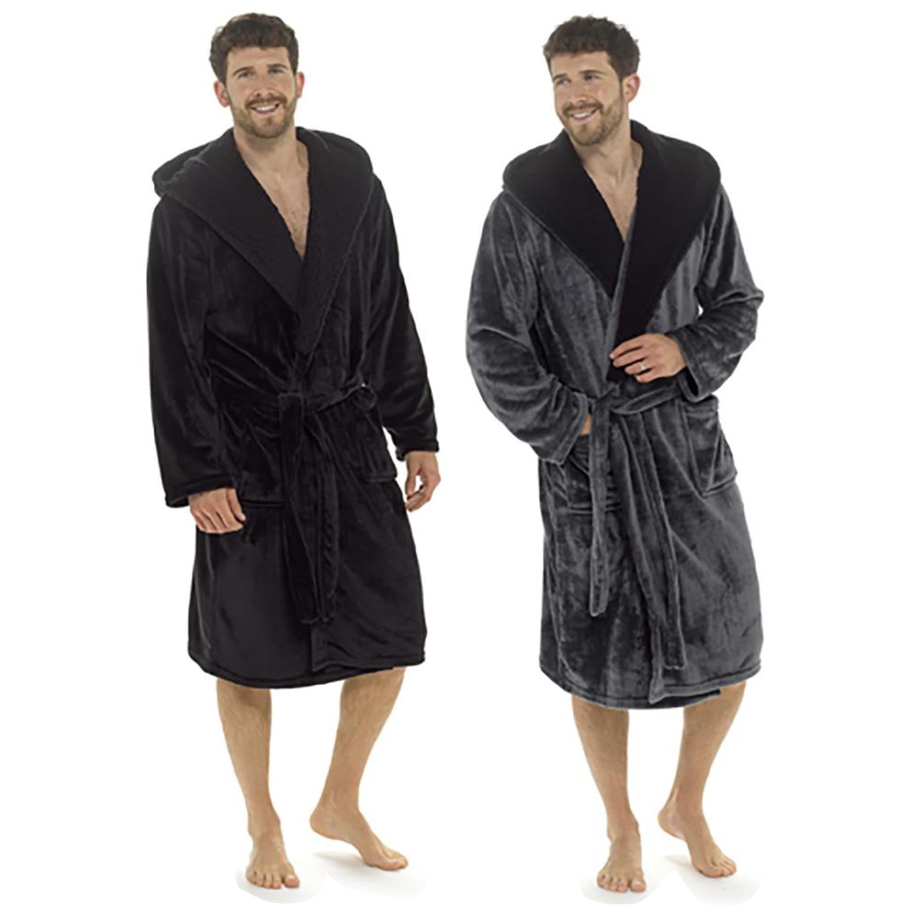 A2Z Mens Dressing Gown Super Soft Luxury Sherpa Hooded Flannel Fleece Bath Robe