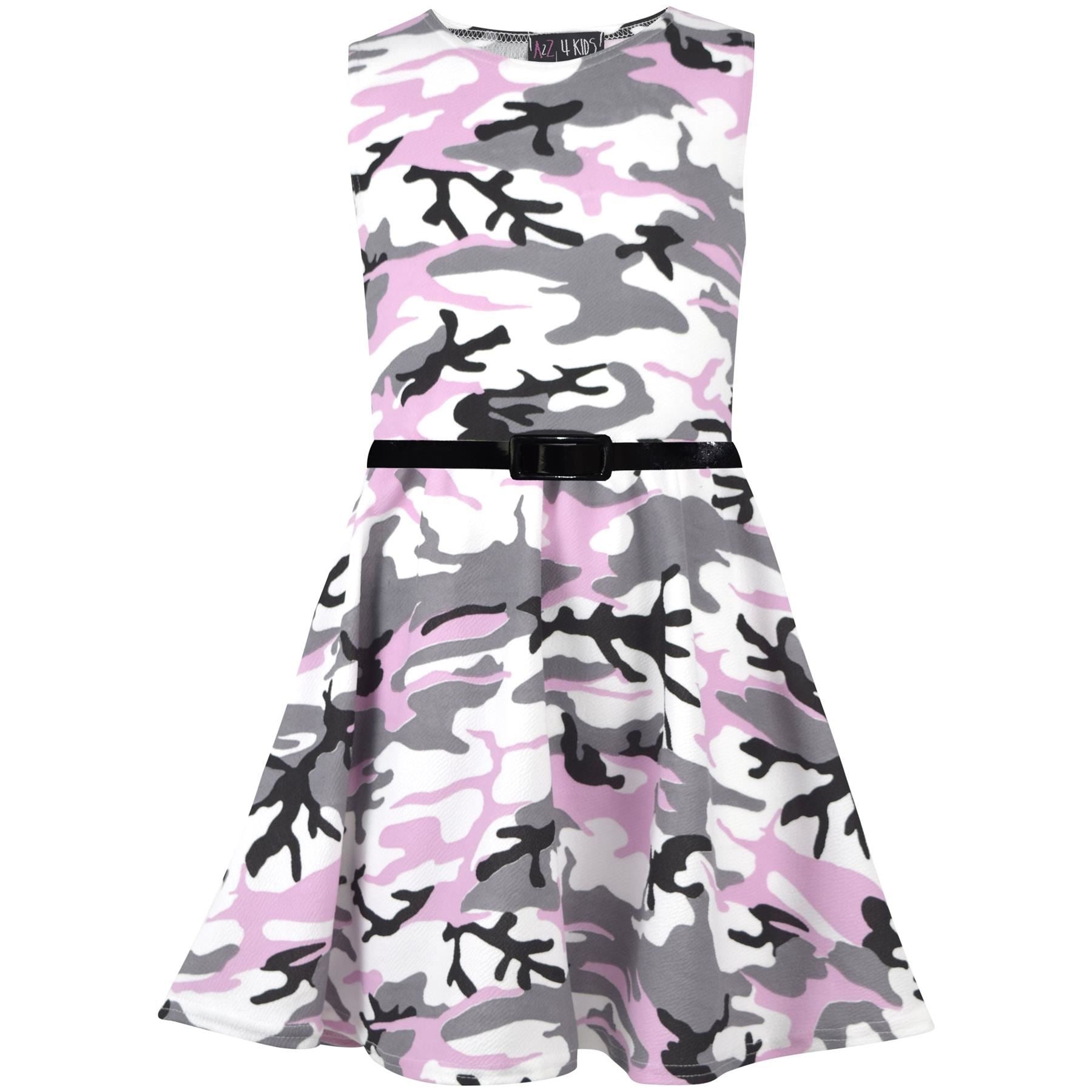 Kids Girls Skater Dress Sleeveless Camouflage Print Flared Fashion Dresses