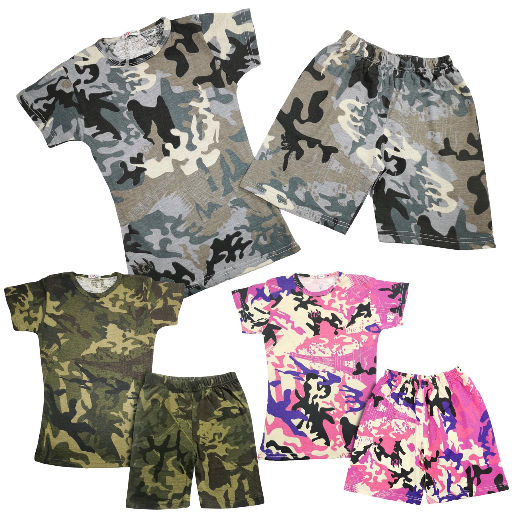 A2Z 4 Kids Girls T-shirt Top Shorts Set Camouflage 100% Cotton Short 2 Piece Set