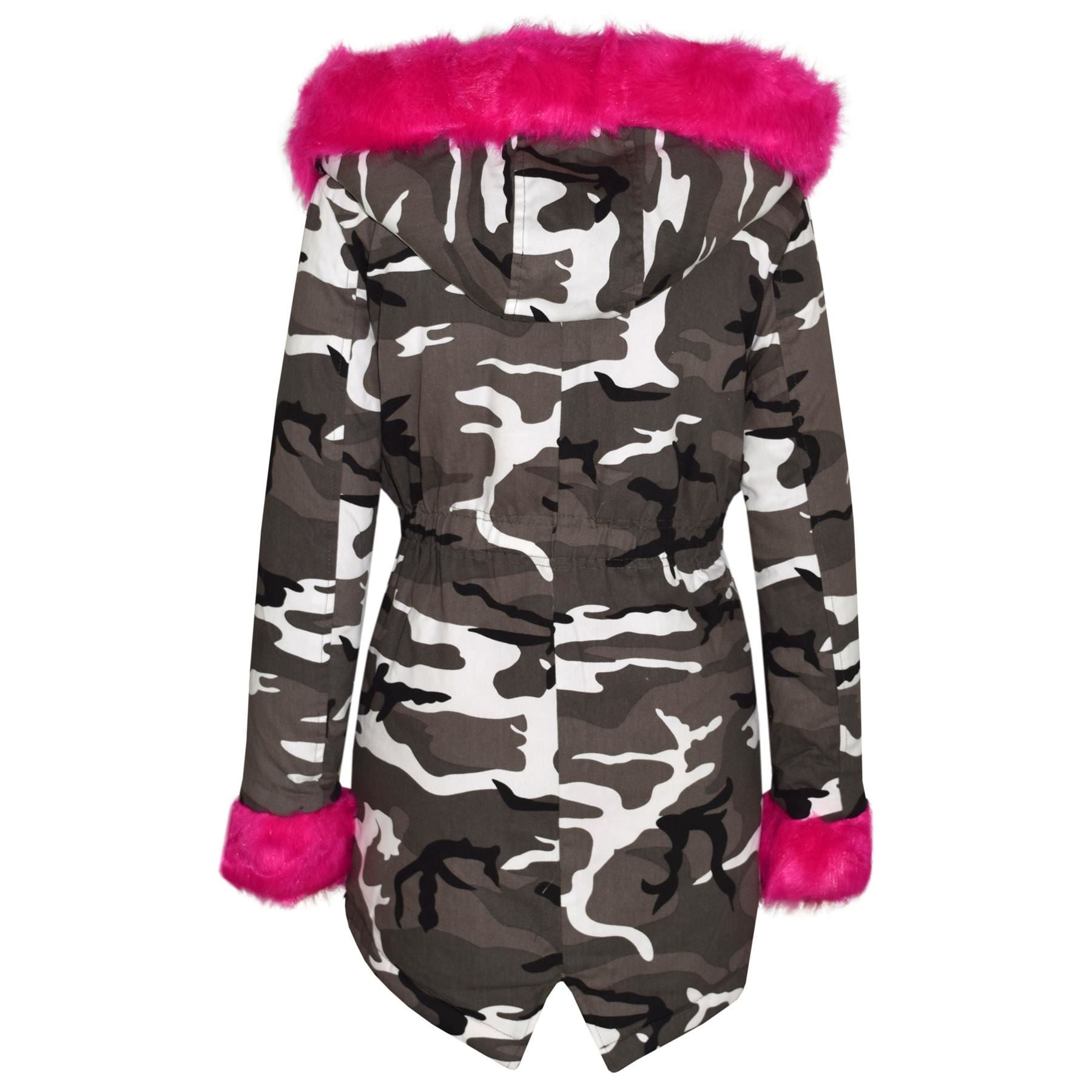 Kids Girls Hooded Jacket Rainbow Faux Fur Parka School Jackets Outerwear