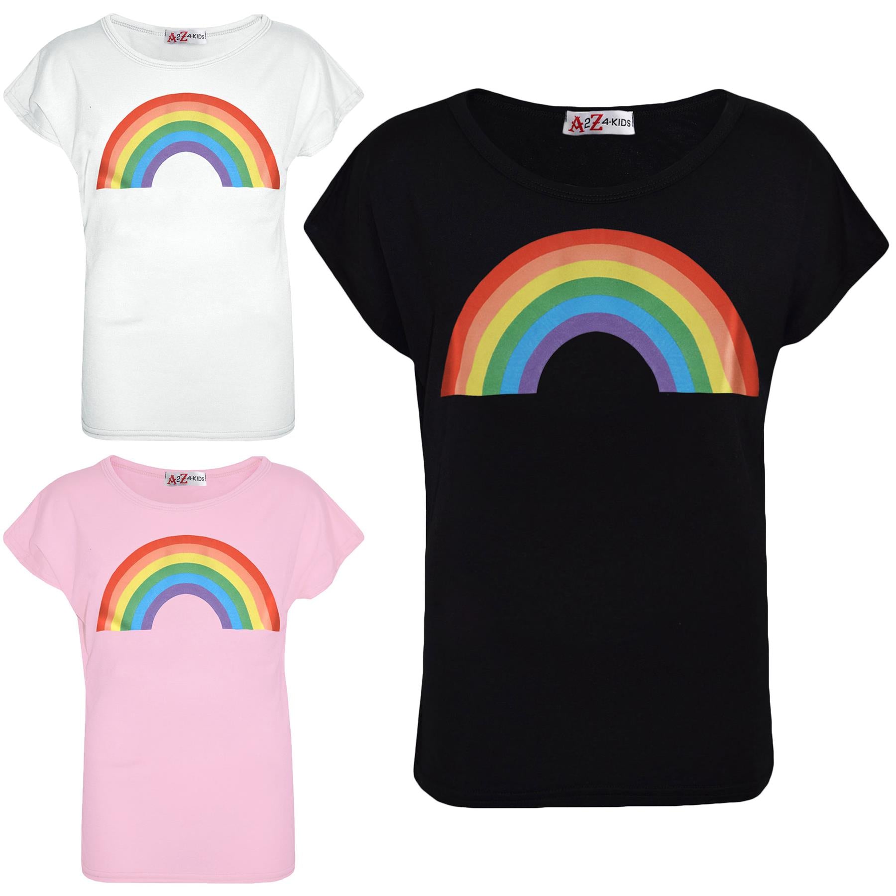 Girls T Shirt Kids Rainbow Print Stylish Round Neck T Shirt Tank Top & Tees 5-13