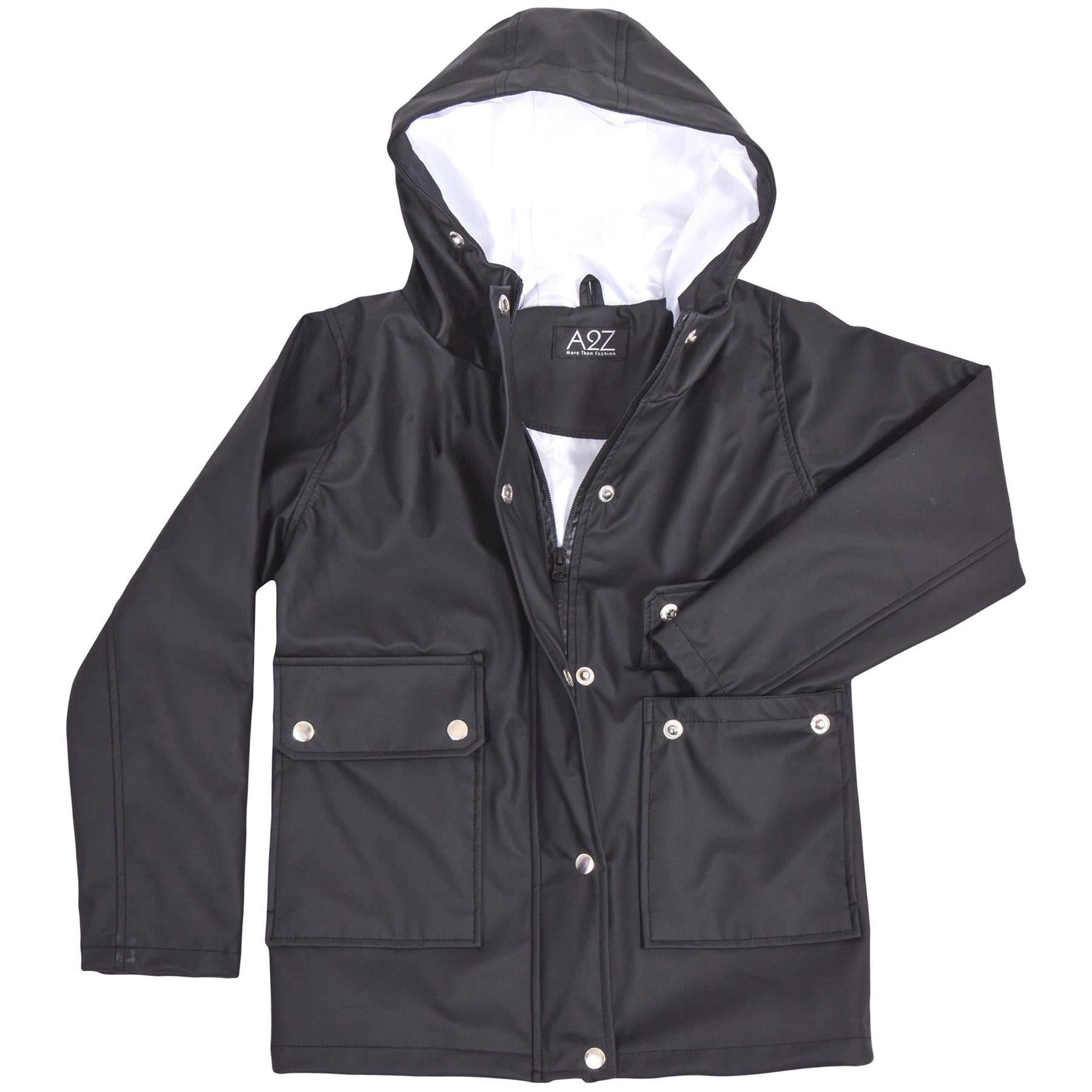 Girls Boys PU Raincoat Jacket Black Waterproof Coat