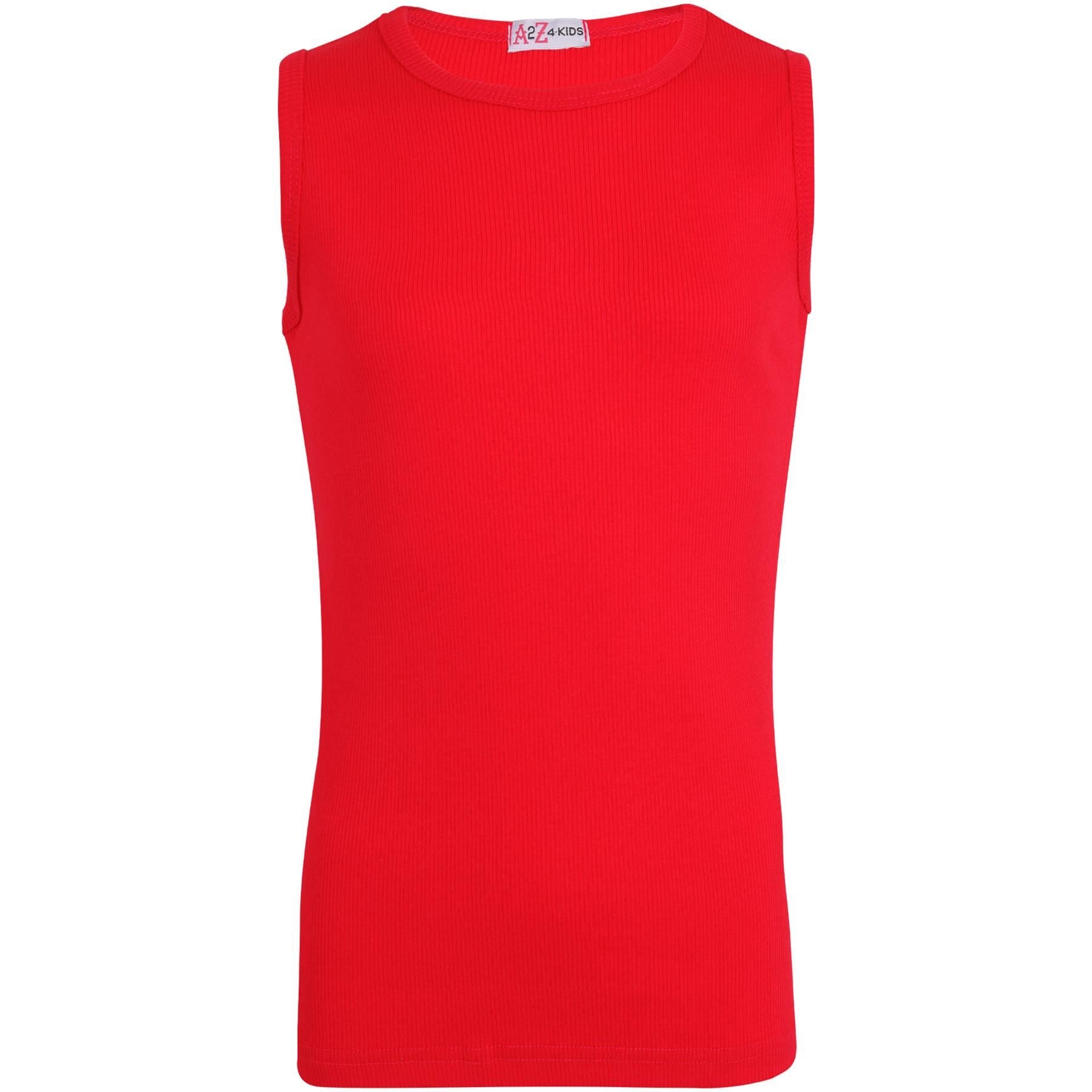 Kids Girls Ribbed Vest Top 100% Thick Cotton Fashion Tank Tops T Shirt 2-13 Year