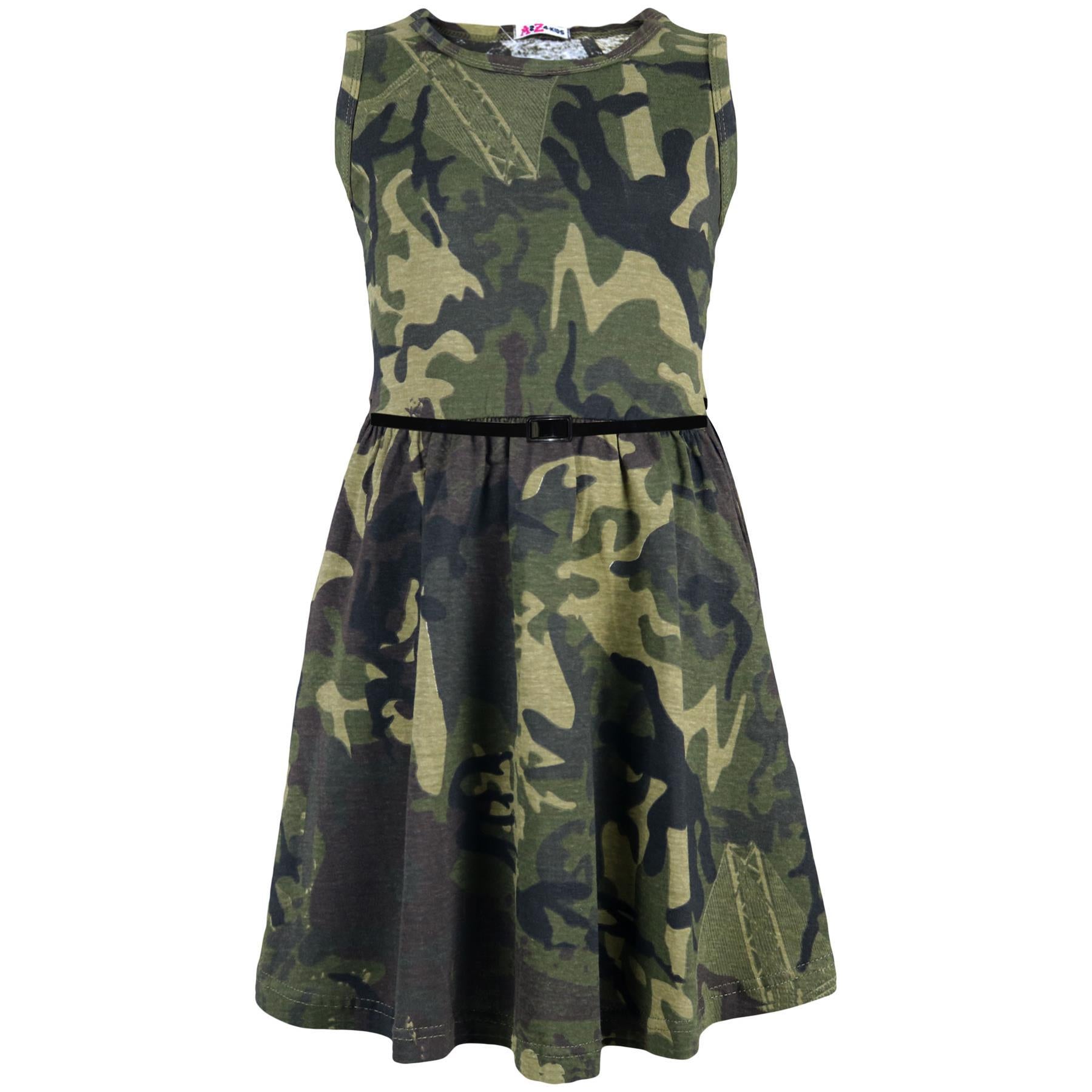 Girls Skater Dress Kids Camouflage Summer Casual Party Dress 5-13 Years