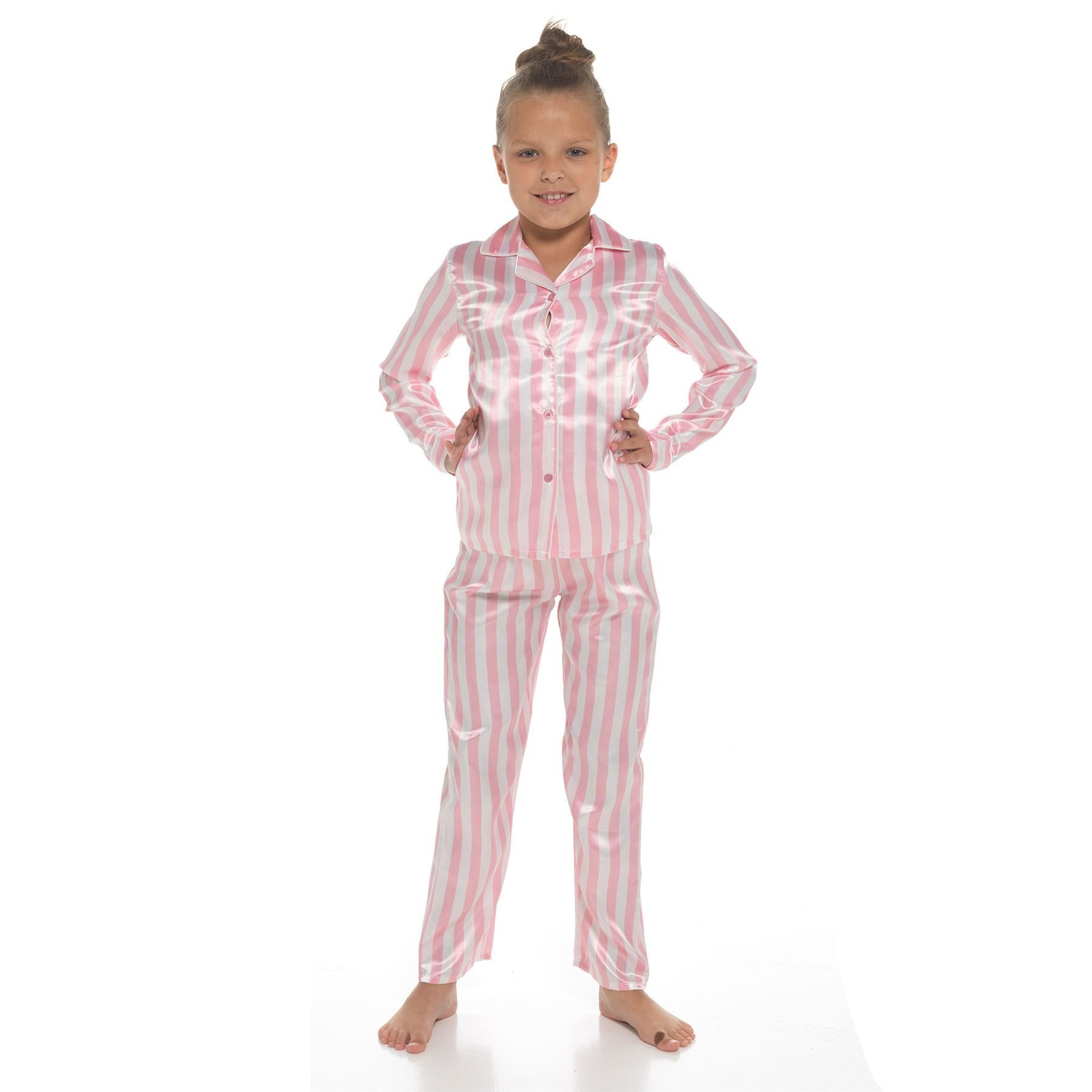 A2Z 4 Kids Girls Pyjama Satin Silk Stripe Traditional PJS With Piping Pyjama Set