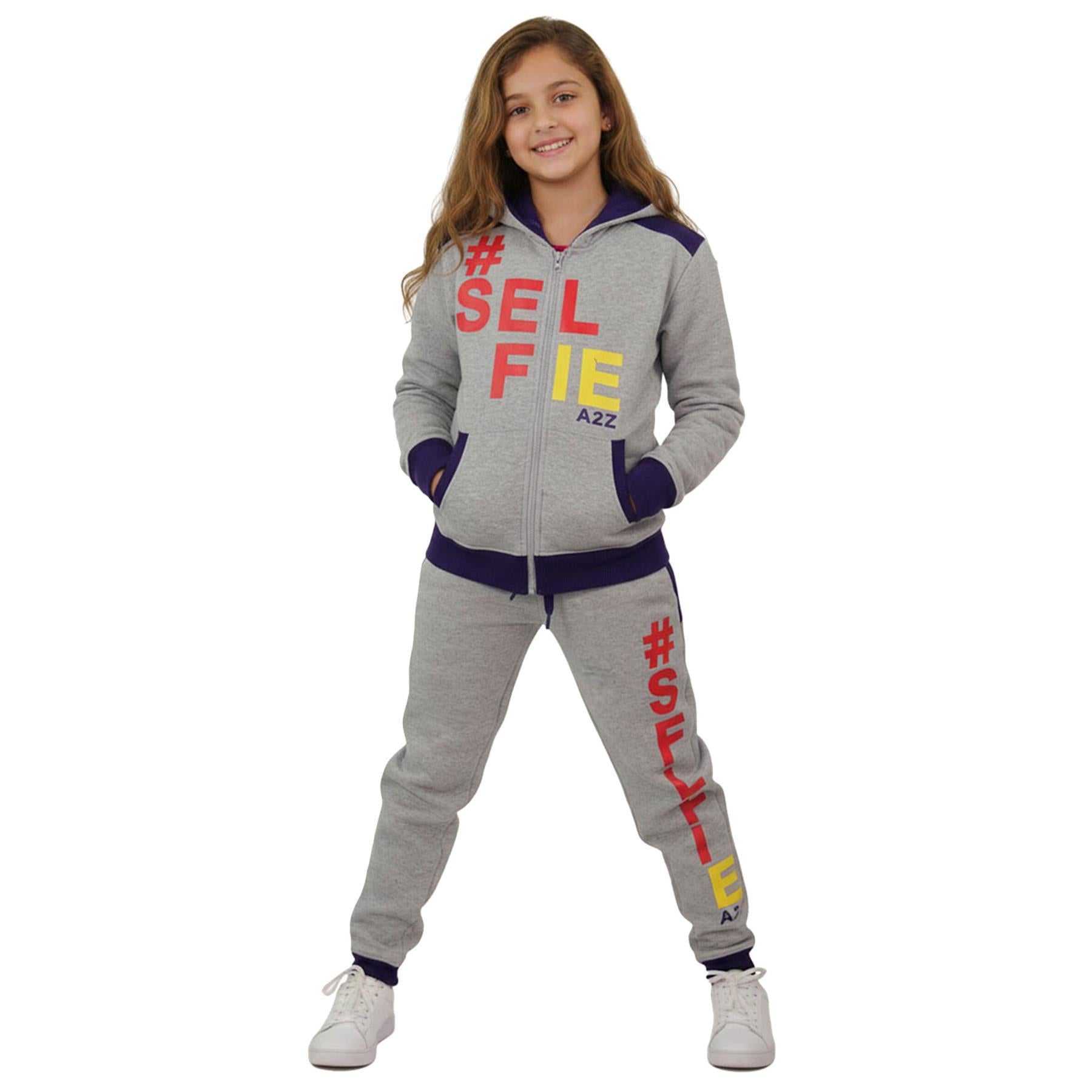A2Z 4 Kids Girls Boys #SELFIE Tracksuit Hoodie & Joggers Outfit Set Top Bottom