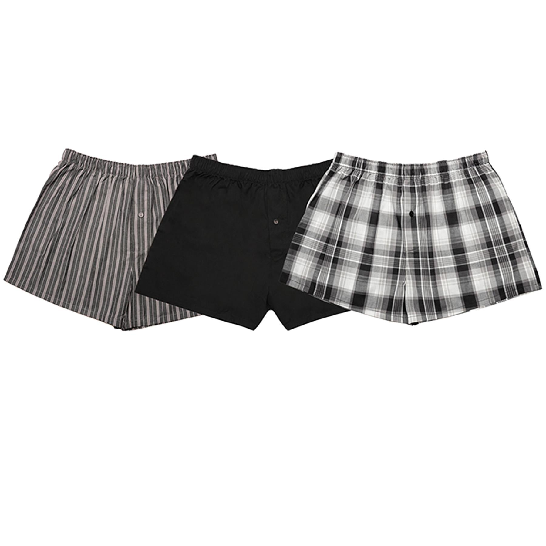 Mens Check Woven Boxer Shorts Underwear Pack Of 3 Knickers Elasticated Waistband