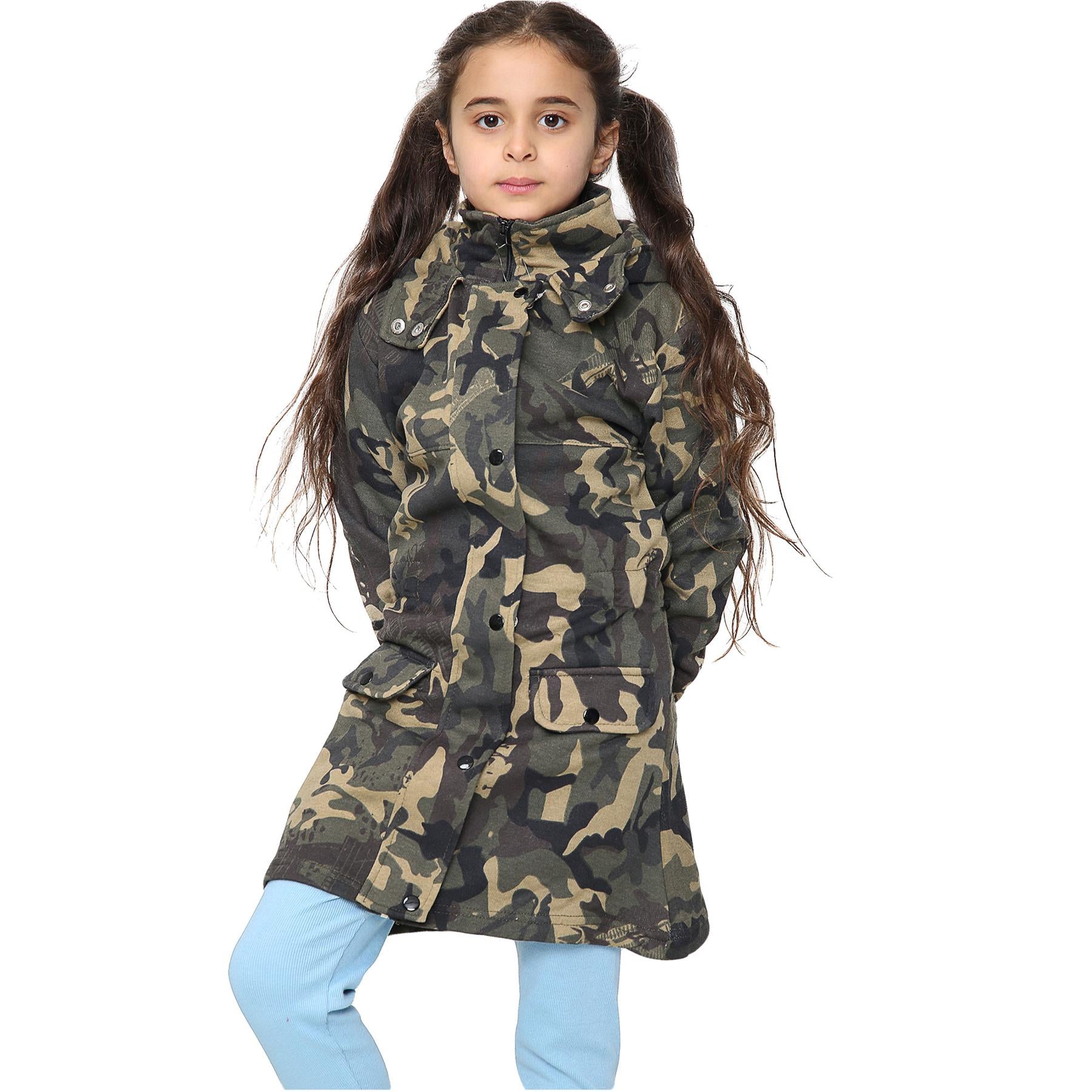 Girls Faux Fur Camouflage Parka Jacket