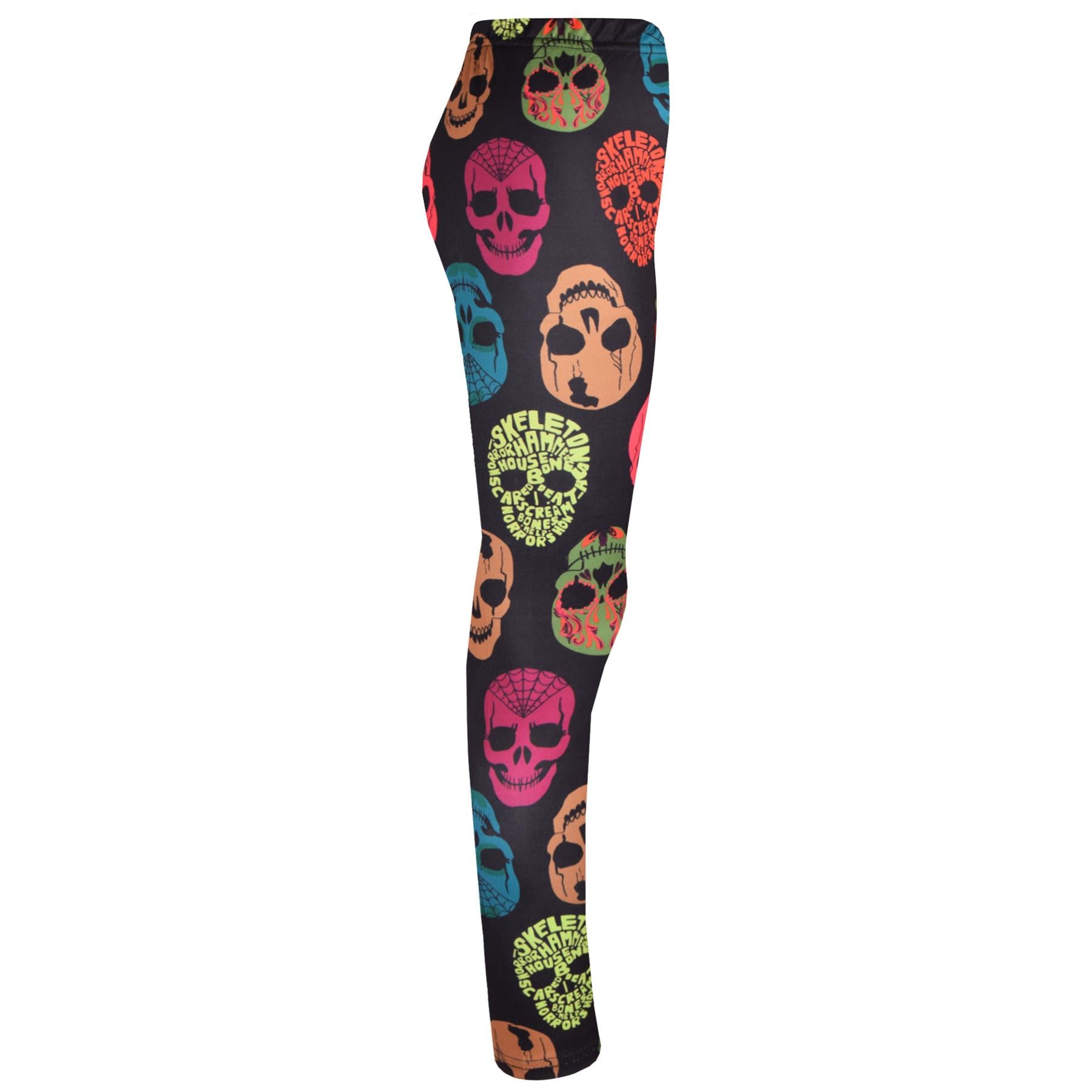 Girls Spider Web Skull Print Halloween Legging