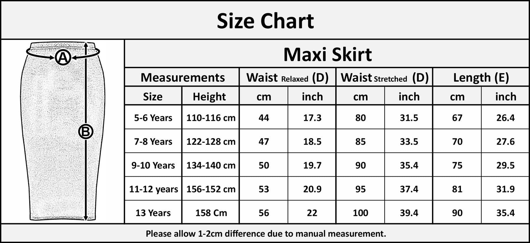 Girls Maxi Skirt Soft Stretch Viscose Skirt Comfy School Wear For Age 5-13 Year