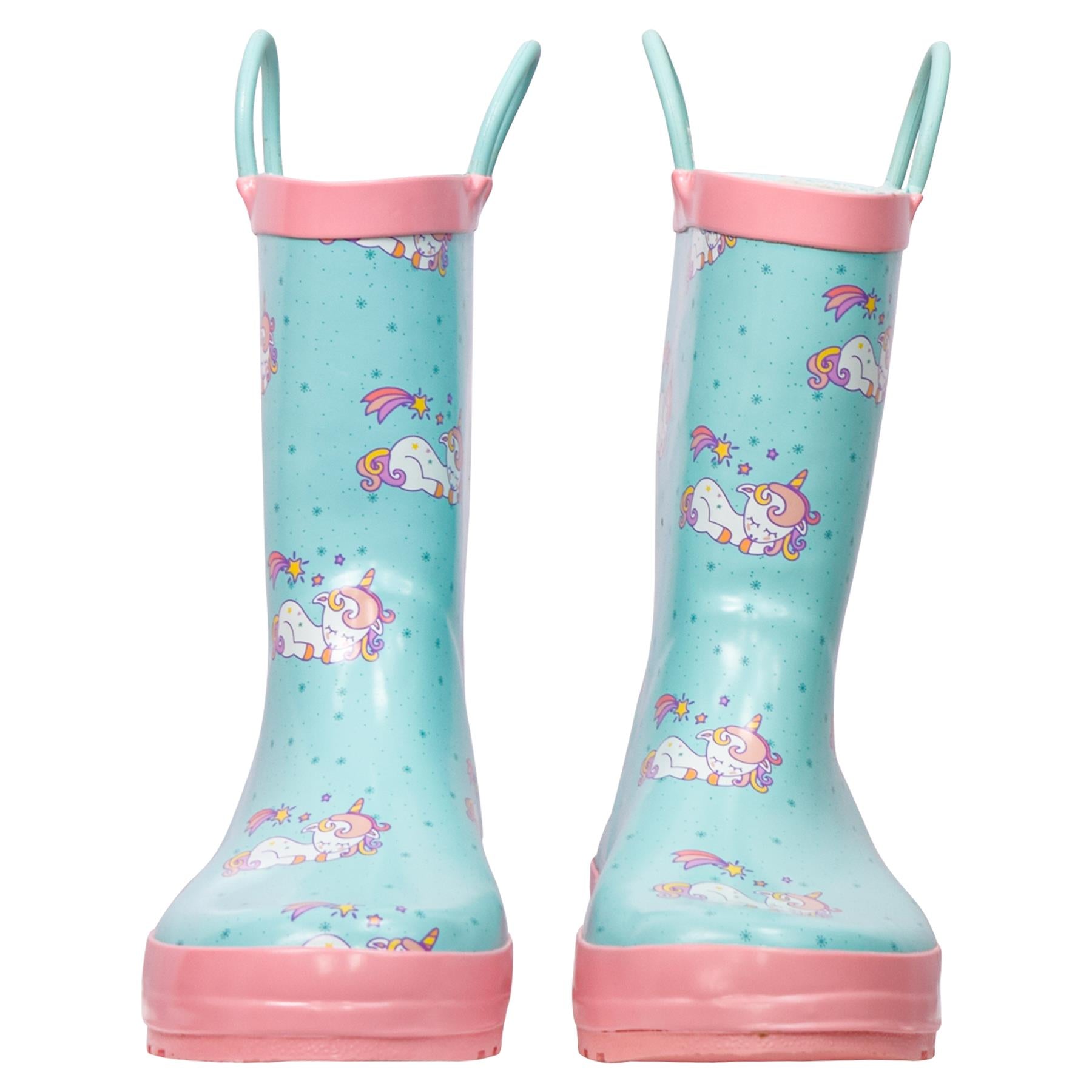 Kids Girls Wellington Wellies Non-Slip Waterproof Carry Handles Rain Boots