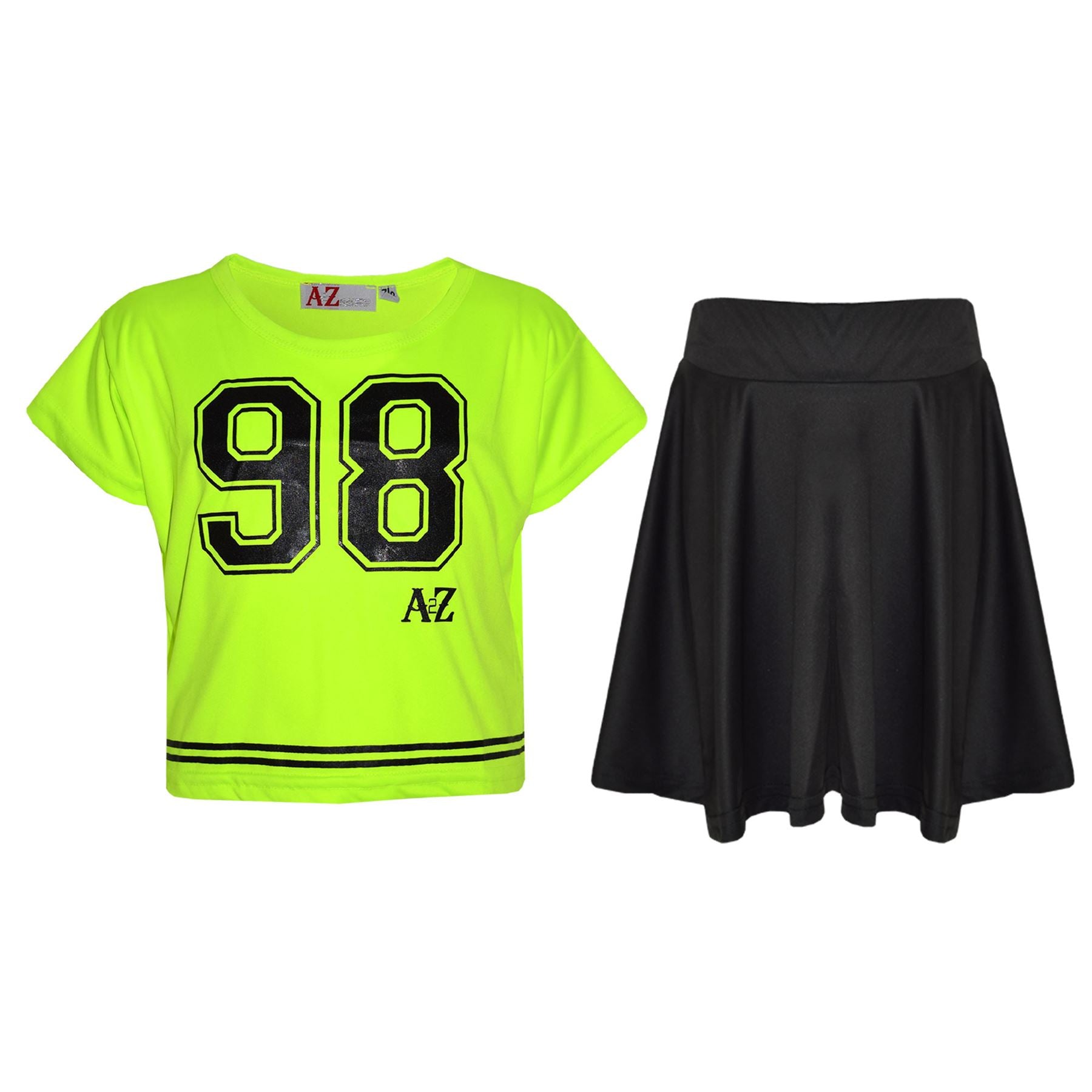 A2Z4Kids Girls Top Kids 98 Print Stylish Crop Top & Skater Skirt Set Age 5-13 Yr