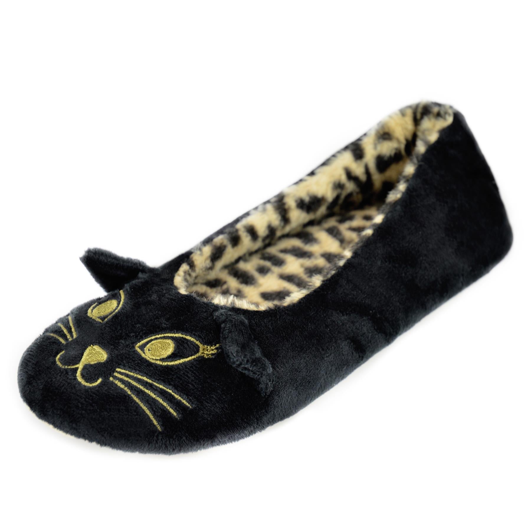 Ladies Ballet Slippers Embroidered Cat Face Comfortable Memory Foam Home Shoes