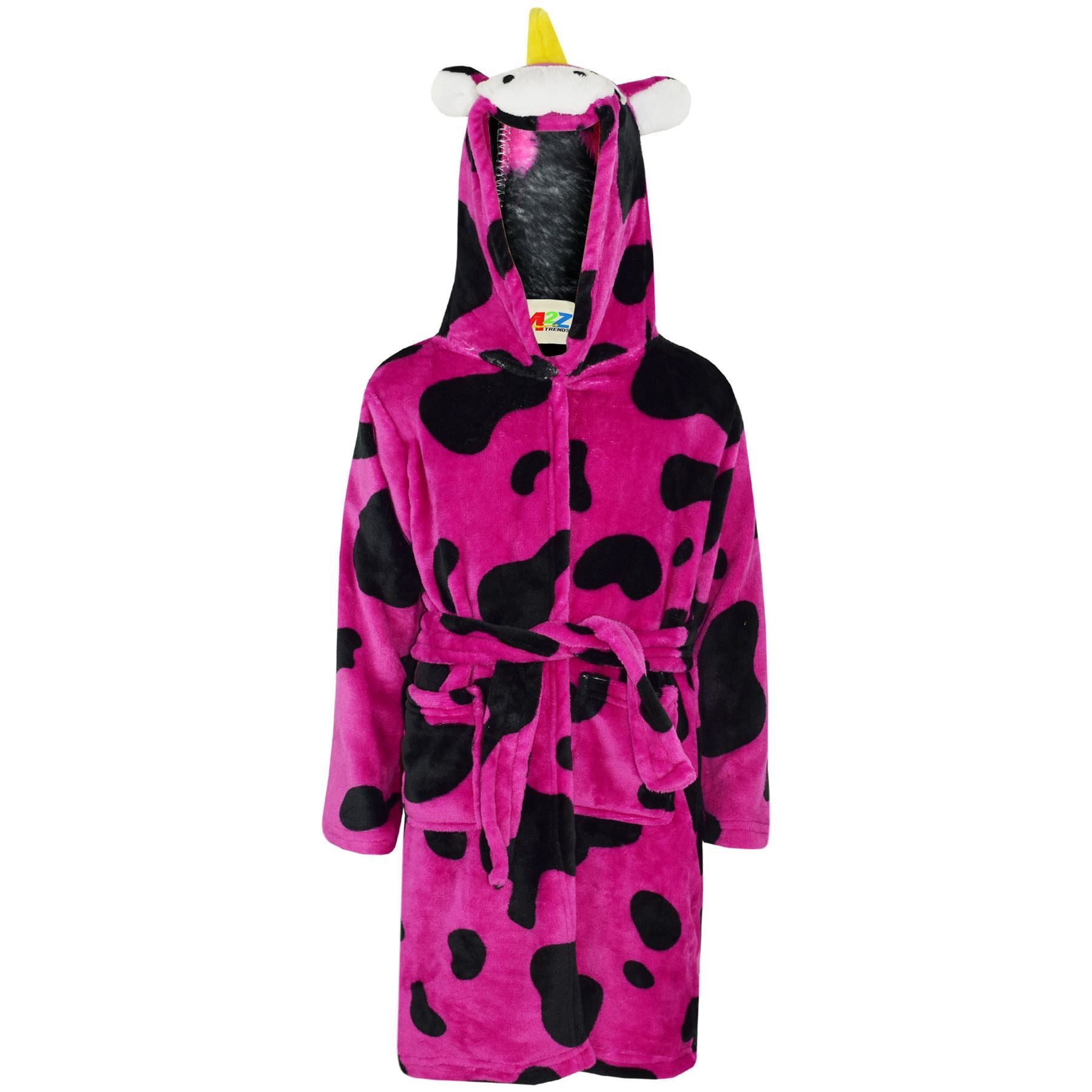 Kids Girls Boys Super Soft 3D Pink Cow Animal Hooded Bathrobe