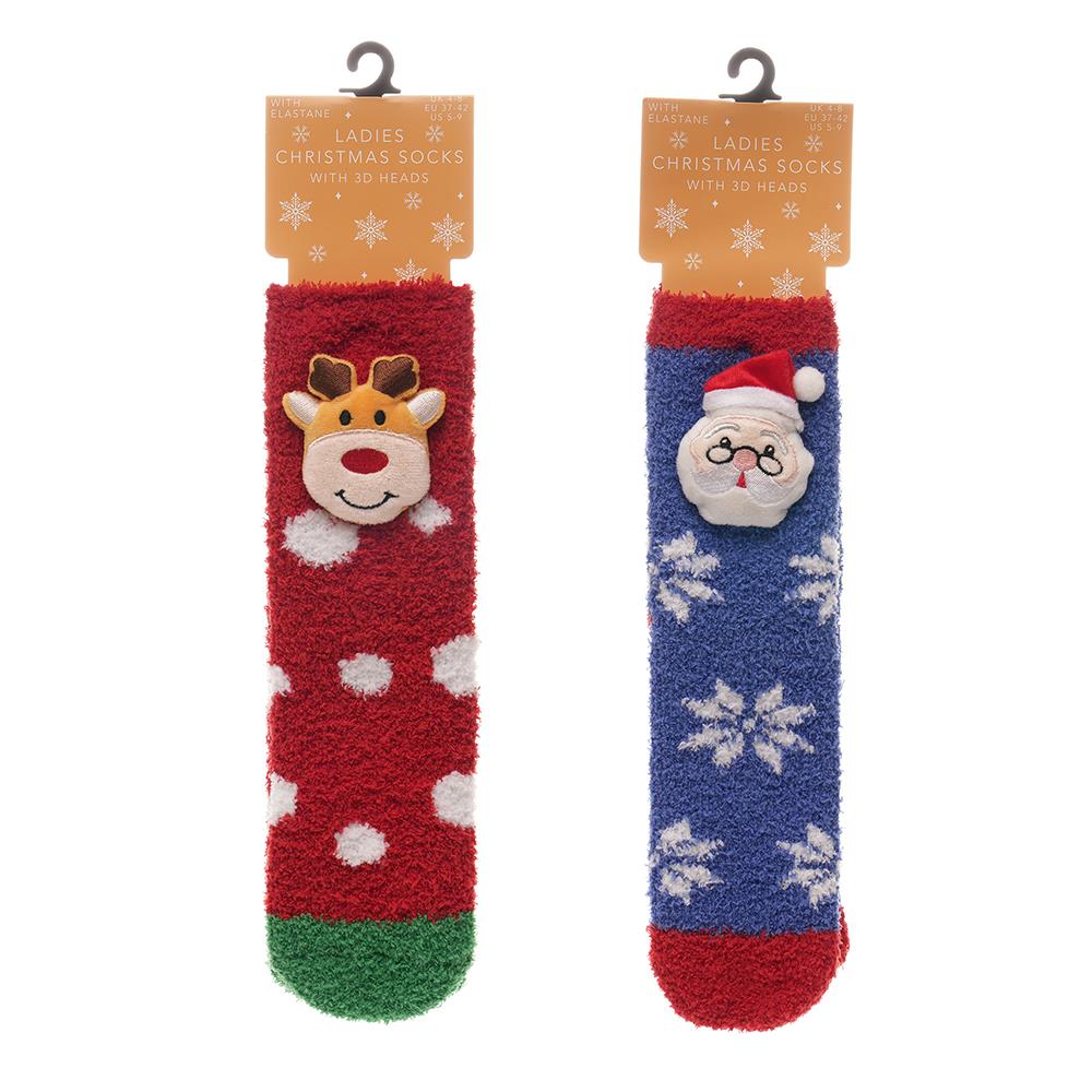 A2Z 2 Pack Ladies Socks 3D Face Xmas Novelty Socks Gripper Women Christmas Socks