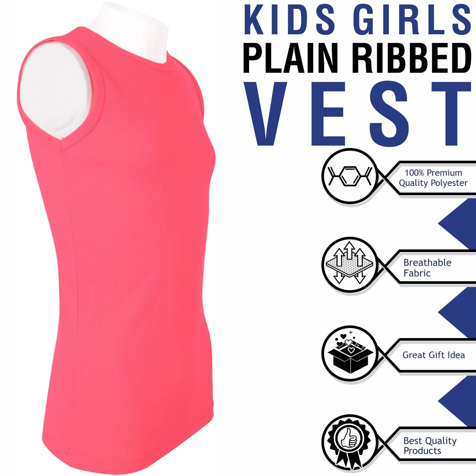 Kids Girls Boys Childrens Vest Top Tank Top Fitted 100% Rich Cotton 2-13 Years