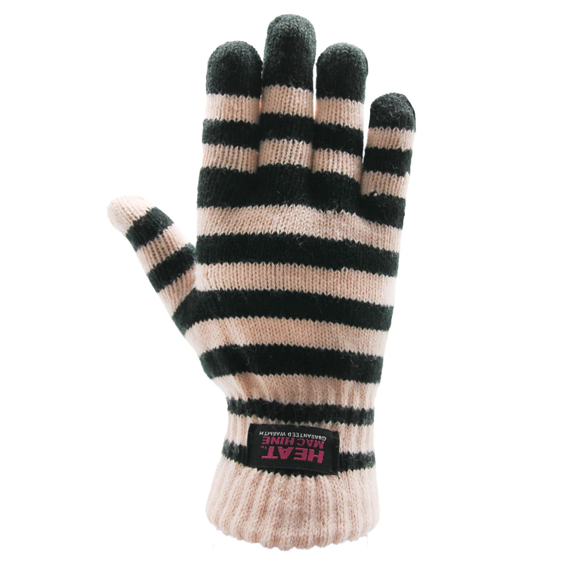 Ladies Stripe Gloves Winter Warm Thermal Mittens Women One Size Stretchy Gloves