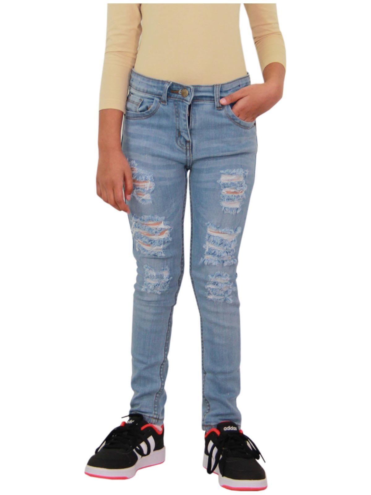 Girls Denim Ripped Skinny Jeans Lightweight Pants