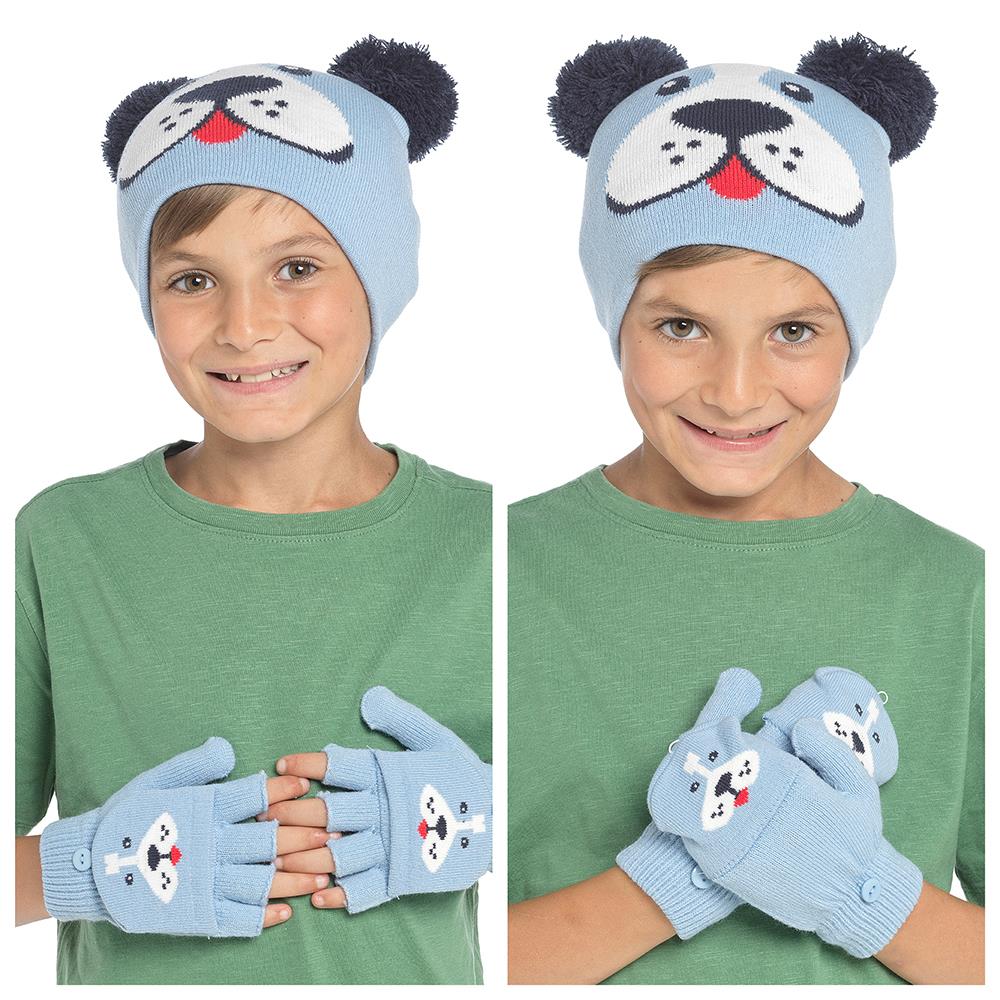 A2Z 4 Kids Dog Animal Hat Gloves Set Comfortable Winter Warm Mitten Gloves Sets