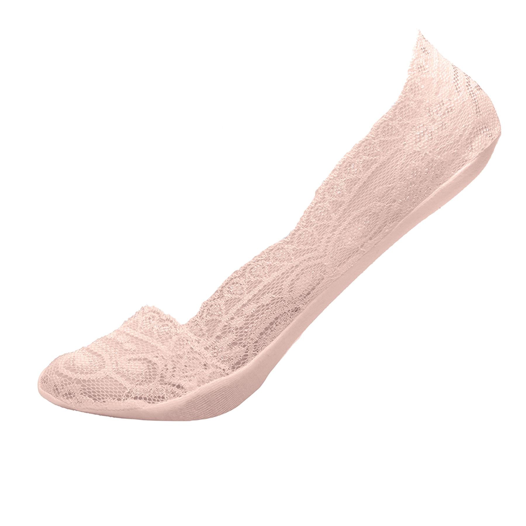 Ladies Anti Slip Skin Invisible Shoe Liners Low Cut Cotton Pack of 2 Lace Socks
