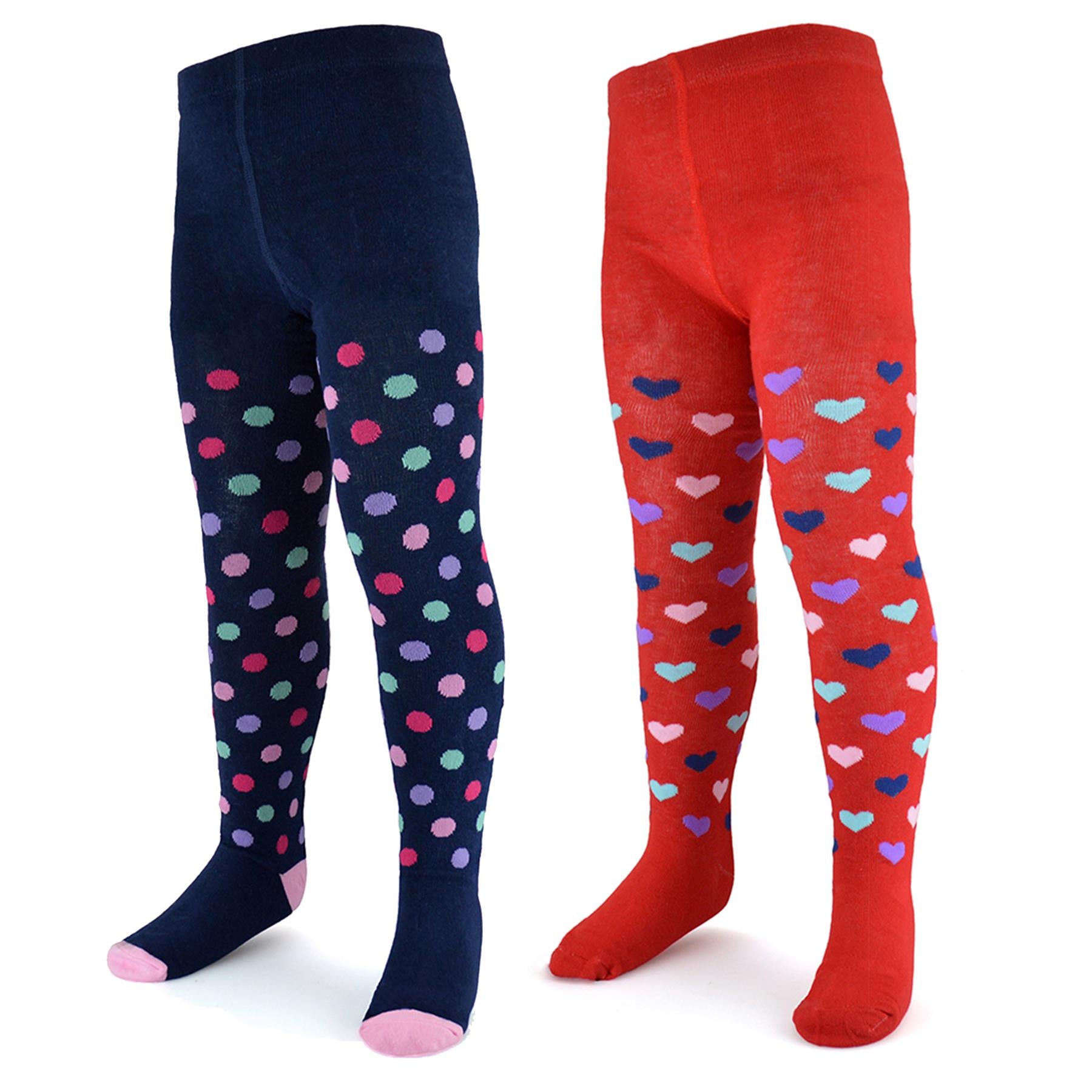 Kids Girls Cotton Rich Hearts & Spotty Tights Supersoft Children's Leggings