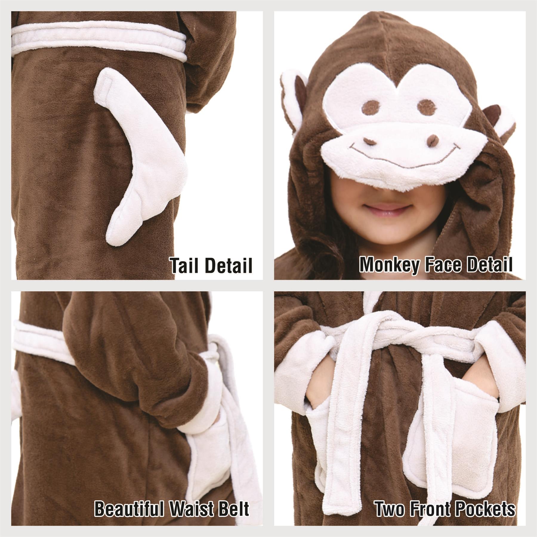 Kids Girls Boys Super Soft 3D Monkey Animal Hooded Bathrobe