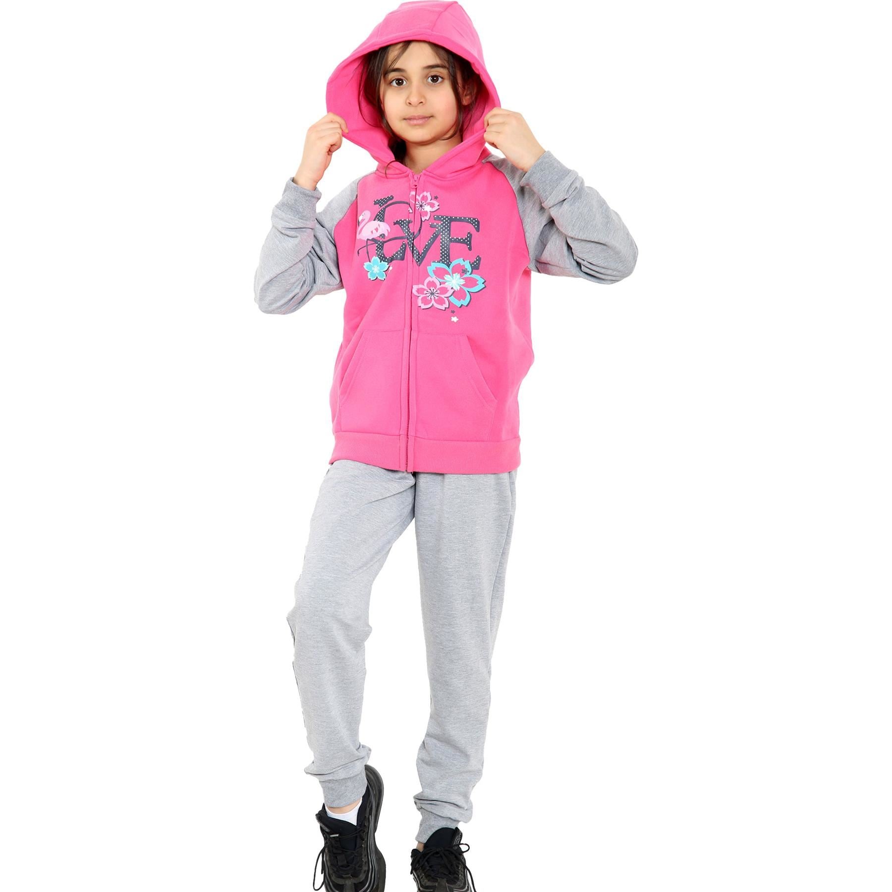 Kids Girls Tracksuit Hooded Zipper Bottom Jogging Suit Joggers 2 Piece Gift 5-13