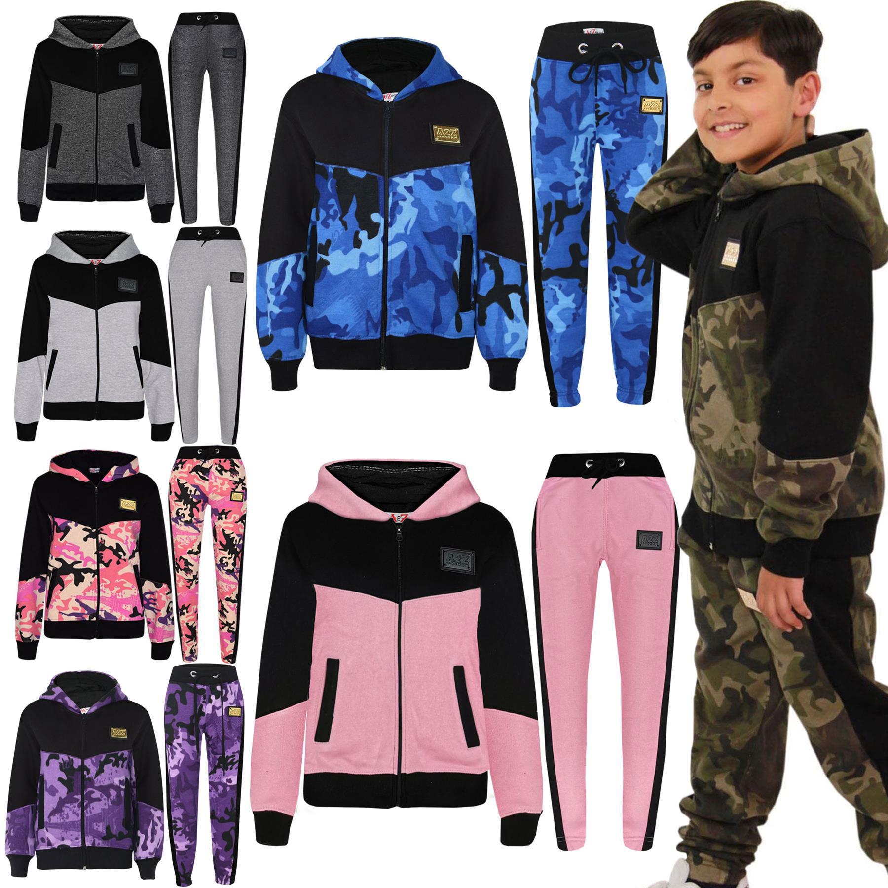 Boys Girls Tracksuit Fleece Hoodie Top Joggers Bottom Suit Set Age 2-13 years