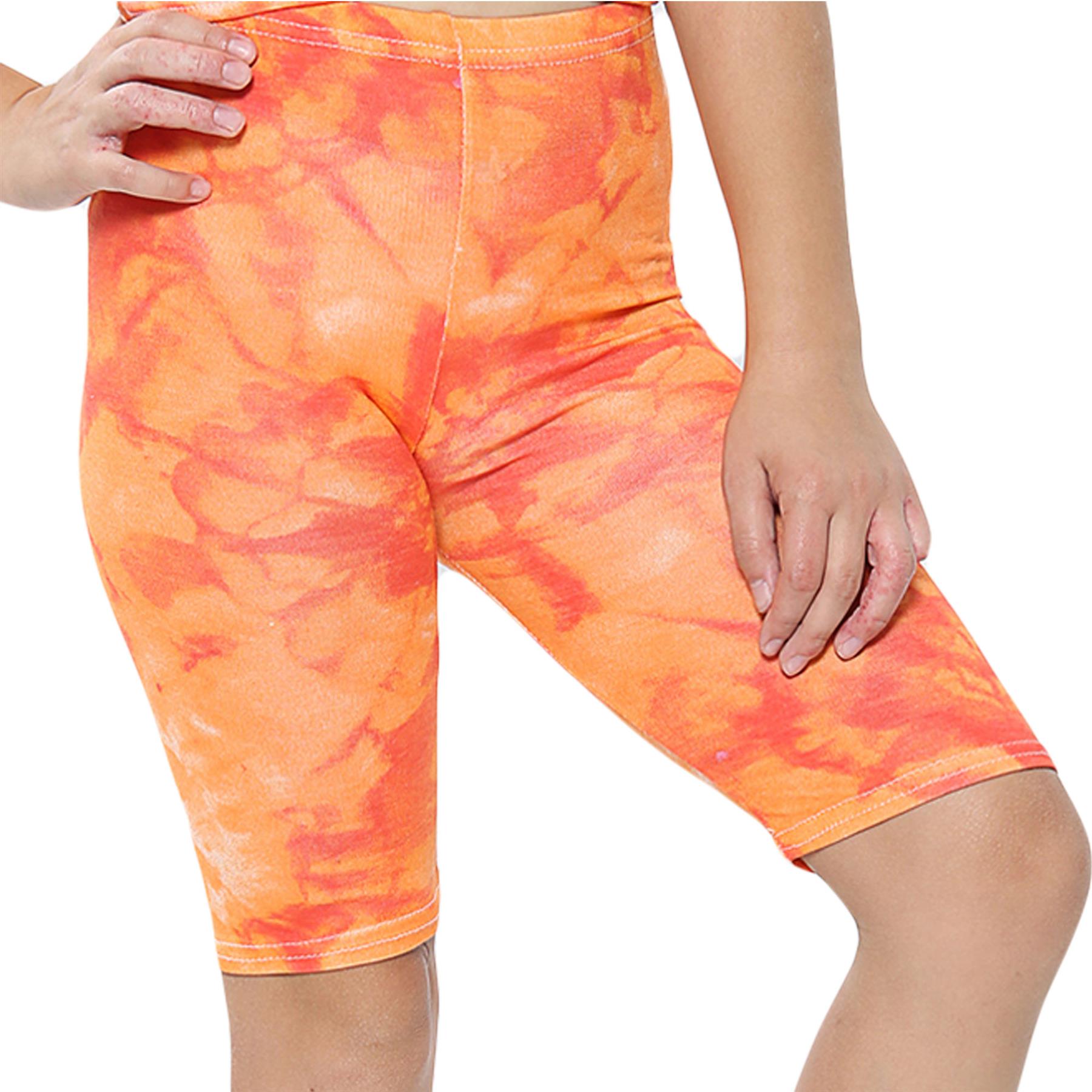 Kids Girls Cycling Shorts Tie Dye Print Gym Summer Short Knee Length Half Pants