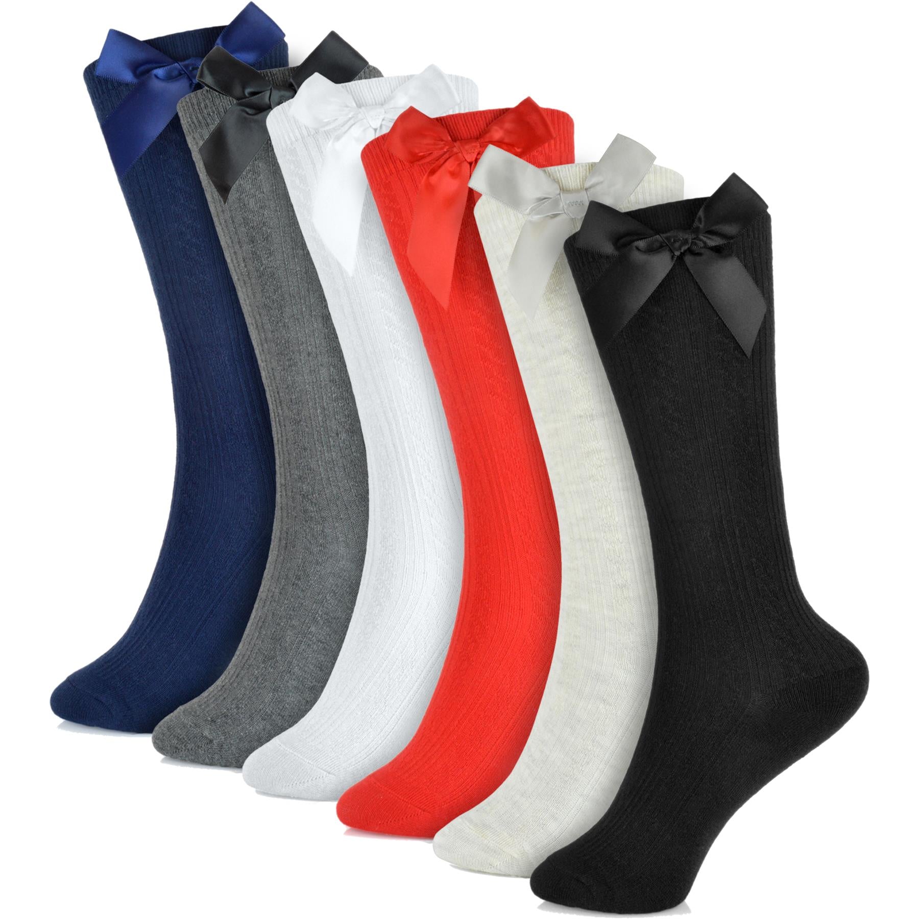 Kids Girls Cute Cozy Cotton Pack of 3 Knee High School Parties Socks with Bow