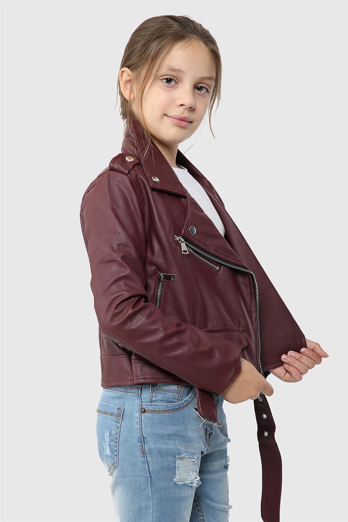 Kids Girls Jackets PU Leather Jacket Zip Up Coats