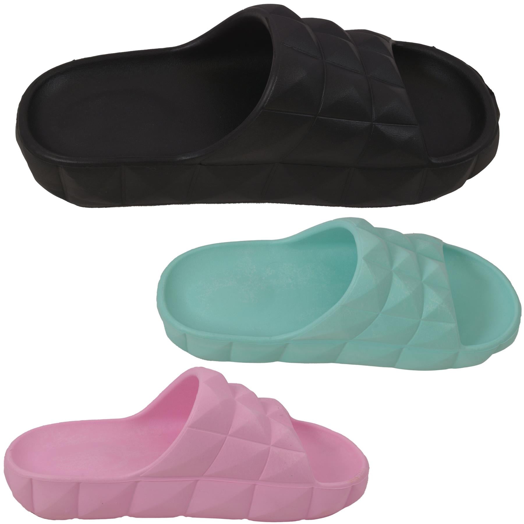 Womens Open Toe Soft Padded Diamond Slider Slip-On Casual Summer Mule Slipper