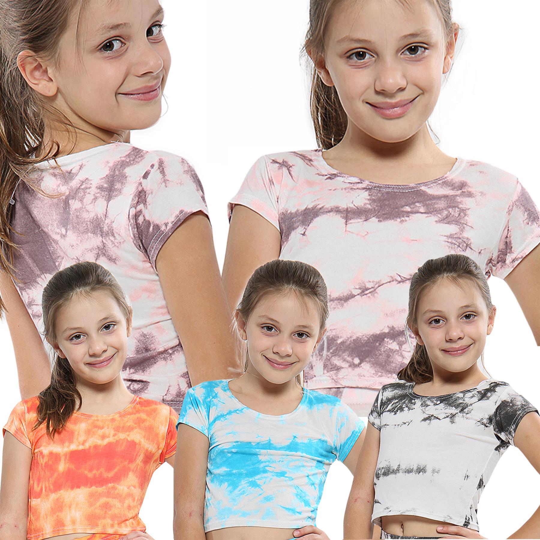 Kids Girls Tops Tie Dye Print Stylish Fashion Trendy T Shirt Crop Top 5-13 Year