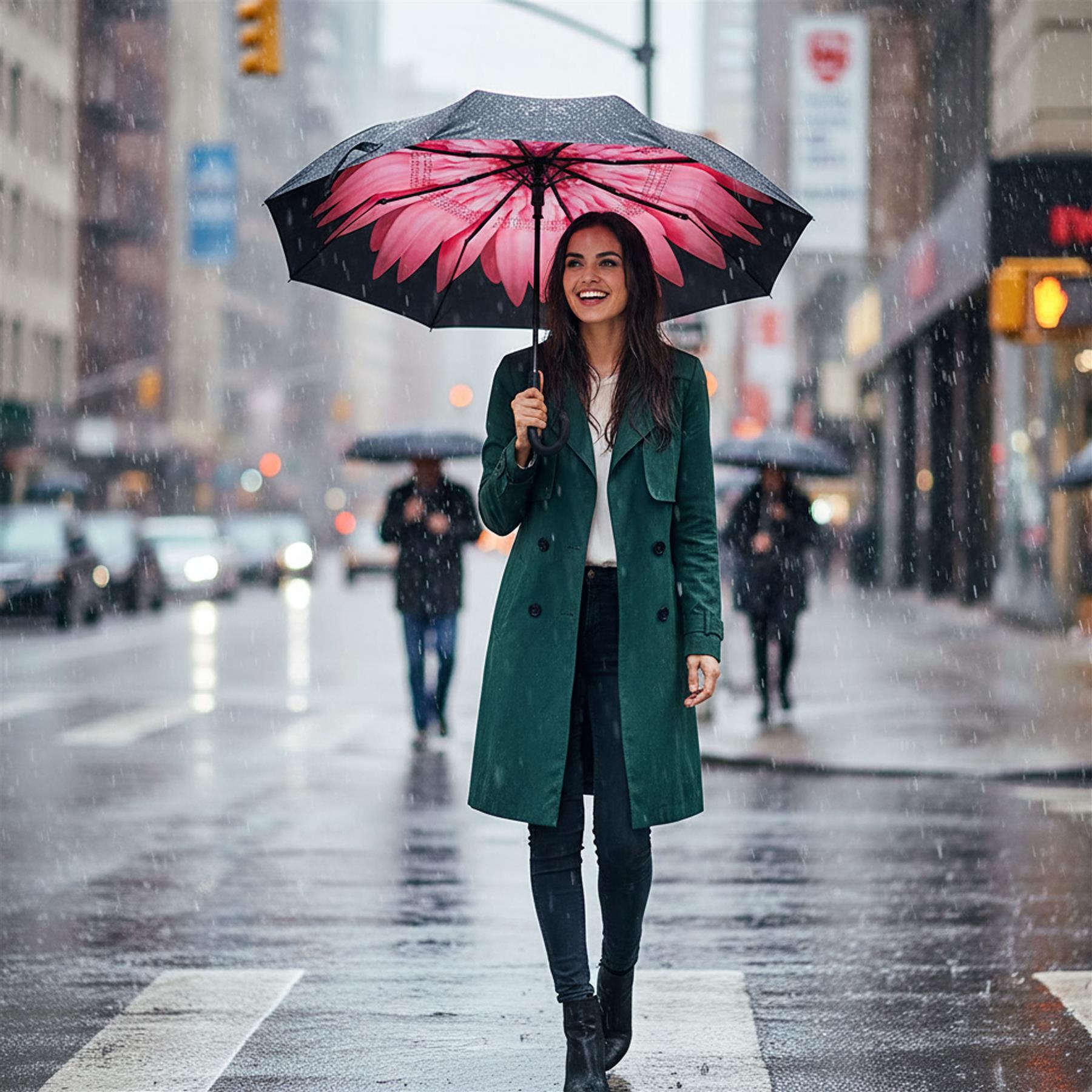 A2Z Women's Dual Layer Inverted Umbrella Reverse Open Folding Umbrella C Handle