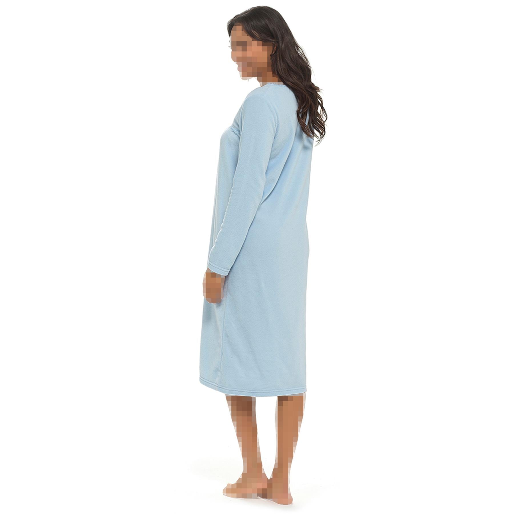 Ladies Nightie Polar Fleece Womens Nightgown Soft Feel Button Placket Sleepwear