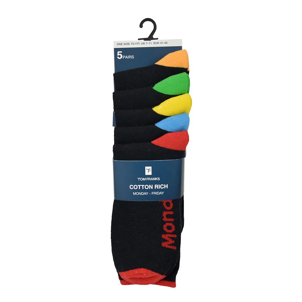 A2Z Mens Mon To Friday Weekdays Cotton Comfortable Heel And Toe Pack of 5 Socks