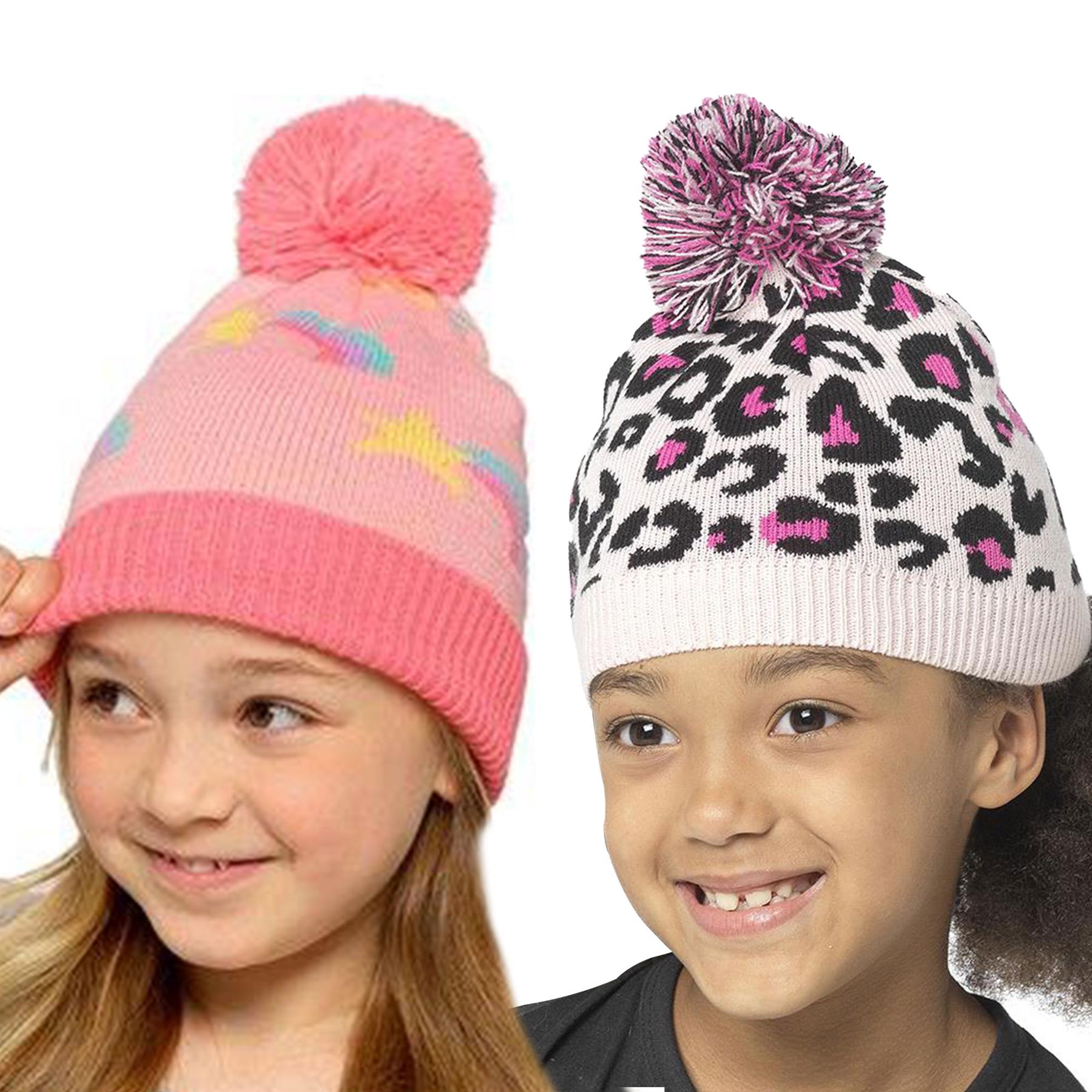 A2Z 4 Kids Girls Hat Jacquard Knit Bobble Beanie Pom Pom Winter Warm Cozy Hats