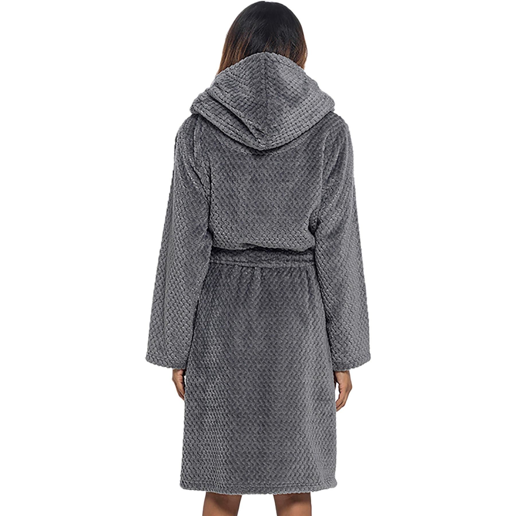 A2Z Women's Luxurious Flannel Fluffy Fleece Robe Honeycomb Hooded Dressing Gown