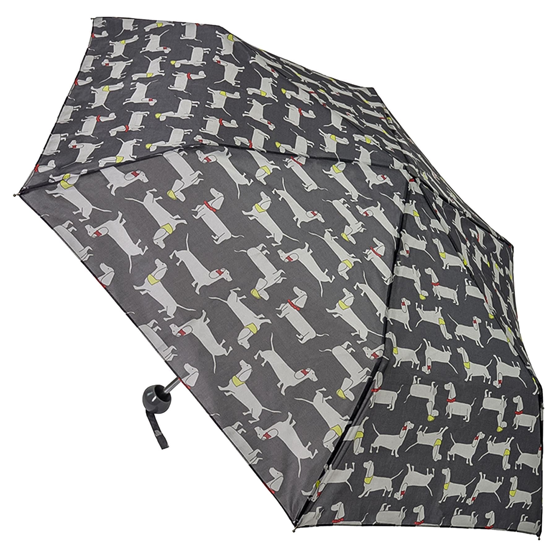 Ladies Supermini Folding Umbrella Sausage Dog AOP Weather Resist Compact Brolly