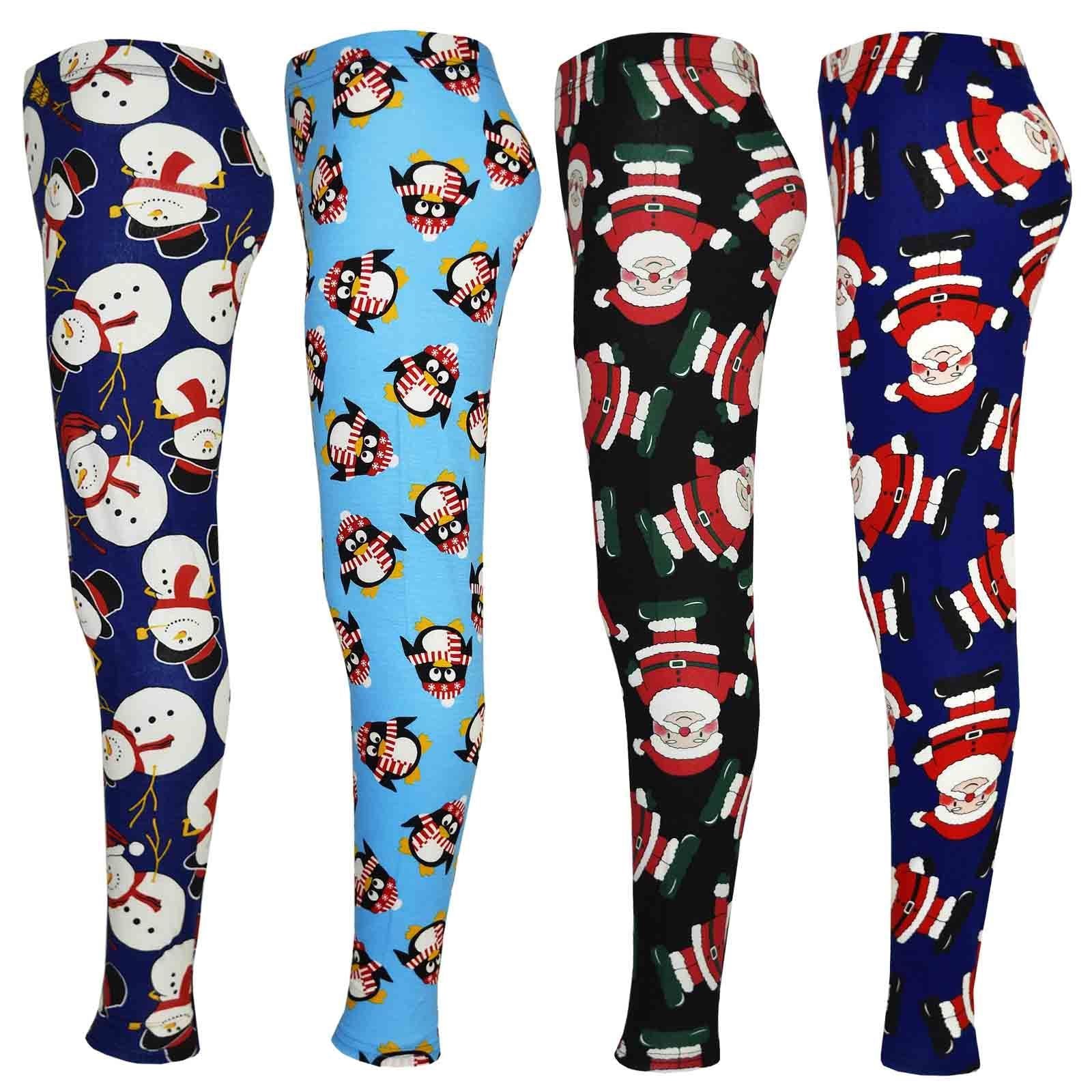 Kids Girls Christmas Leggings Santa Snowman Penguin Print Xmas Fashion Legging