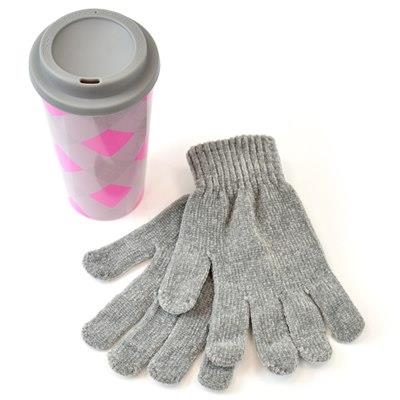 Travel Mug Chenille Gloves OneSize Reusable 600ml Coffee Cup Xmas Party Gift Set