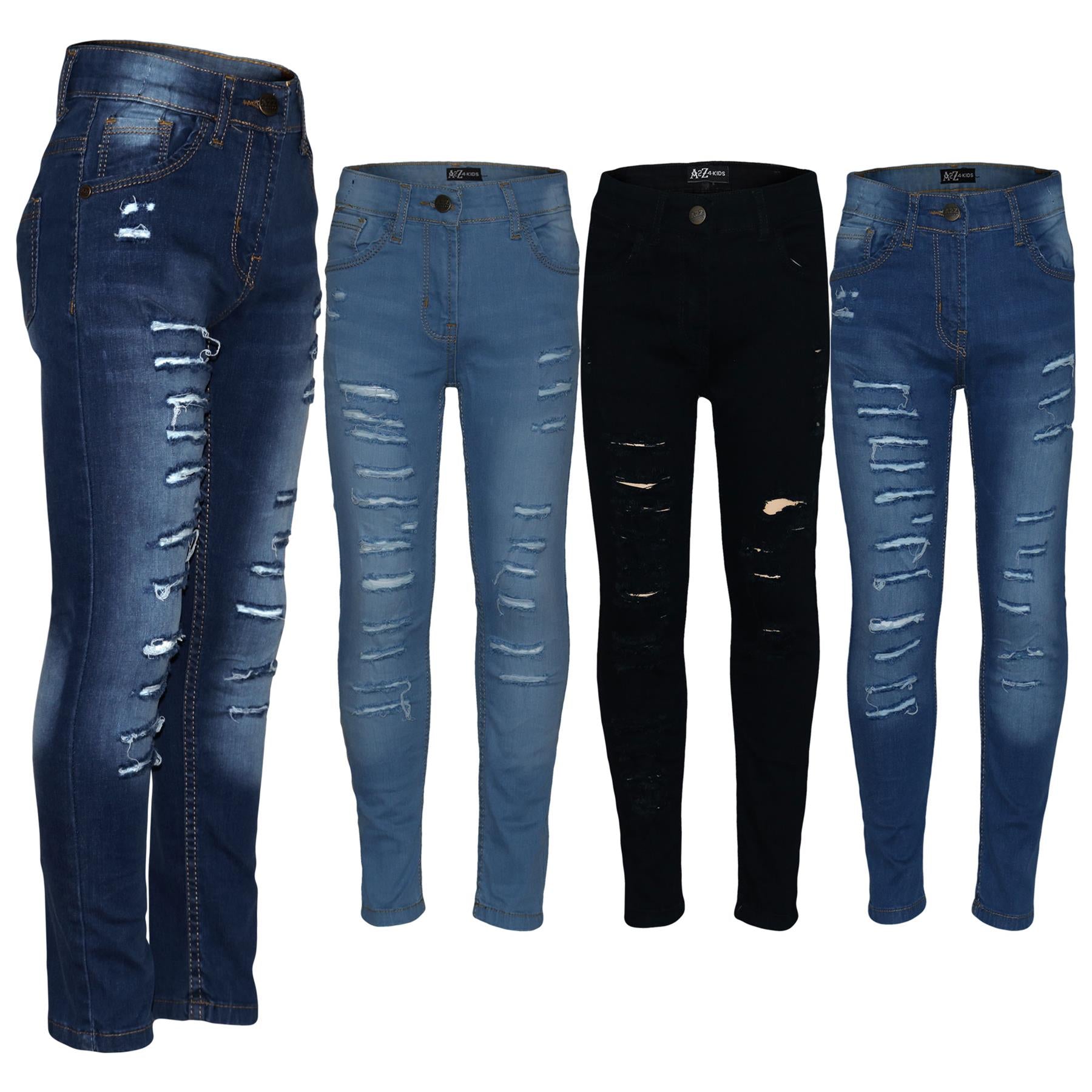 Kids Girls Stretchy Jeans Denim Ripped Faded Fashion Skinny Pants Jeggings 5-14