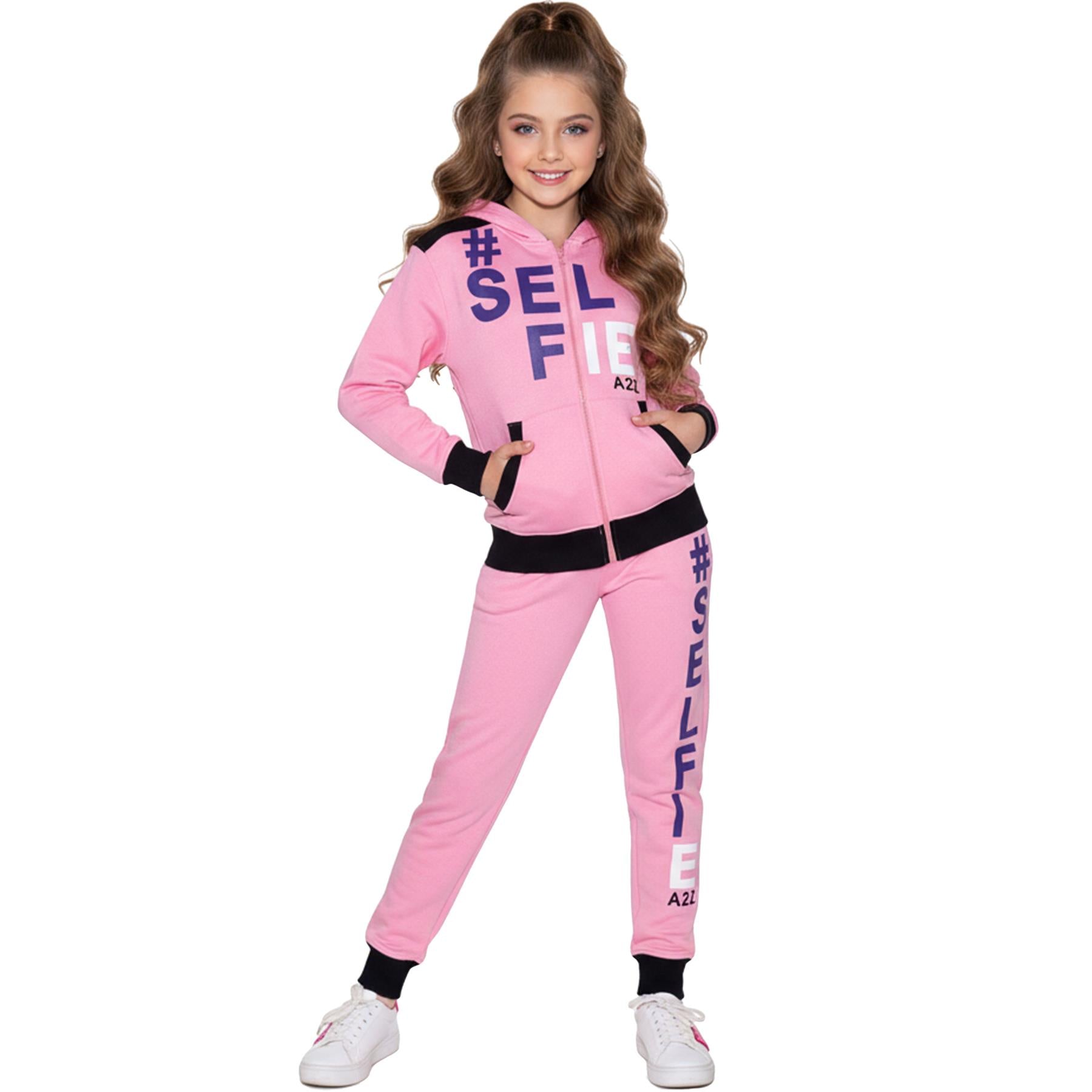 A2Z 4 Kids Girls Boys #SELFIE Tracksuit Hoodie & Joggers Outfit Set Top Bottom