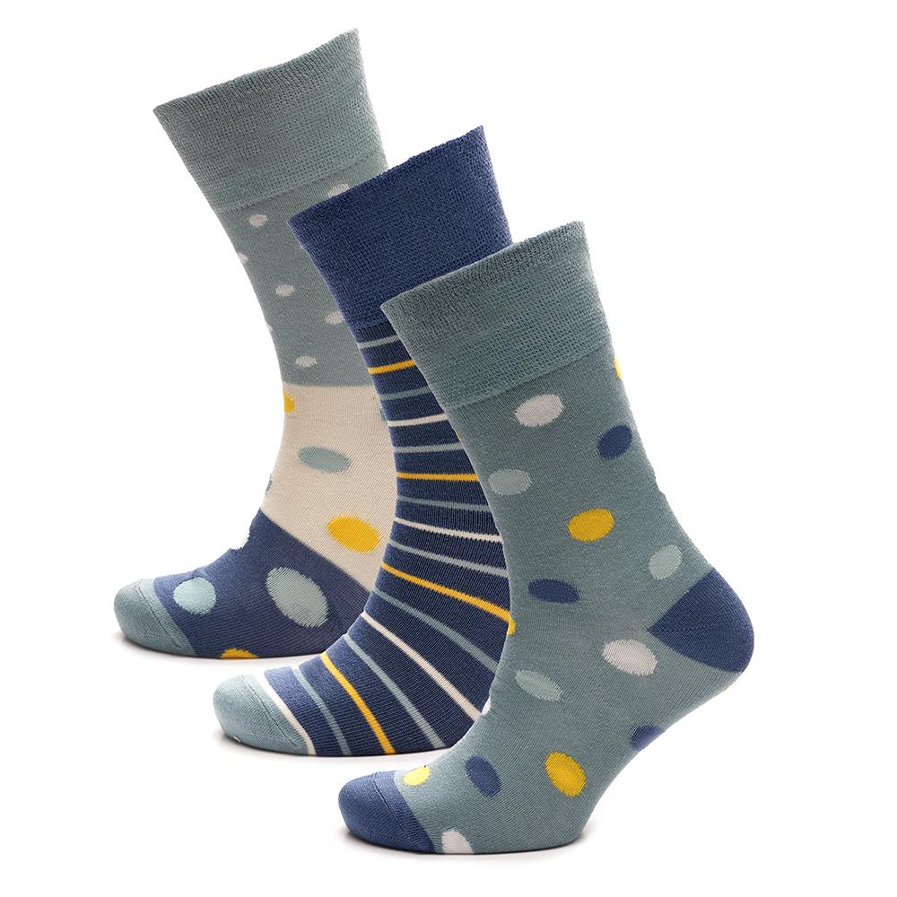 Ladies 3 Pack Bamboo Socks Non Elastic Heel & Toe Design Striped & Spotty Socks