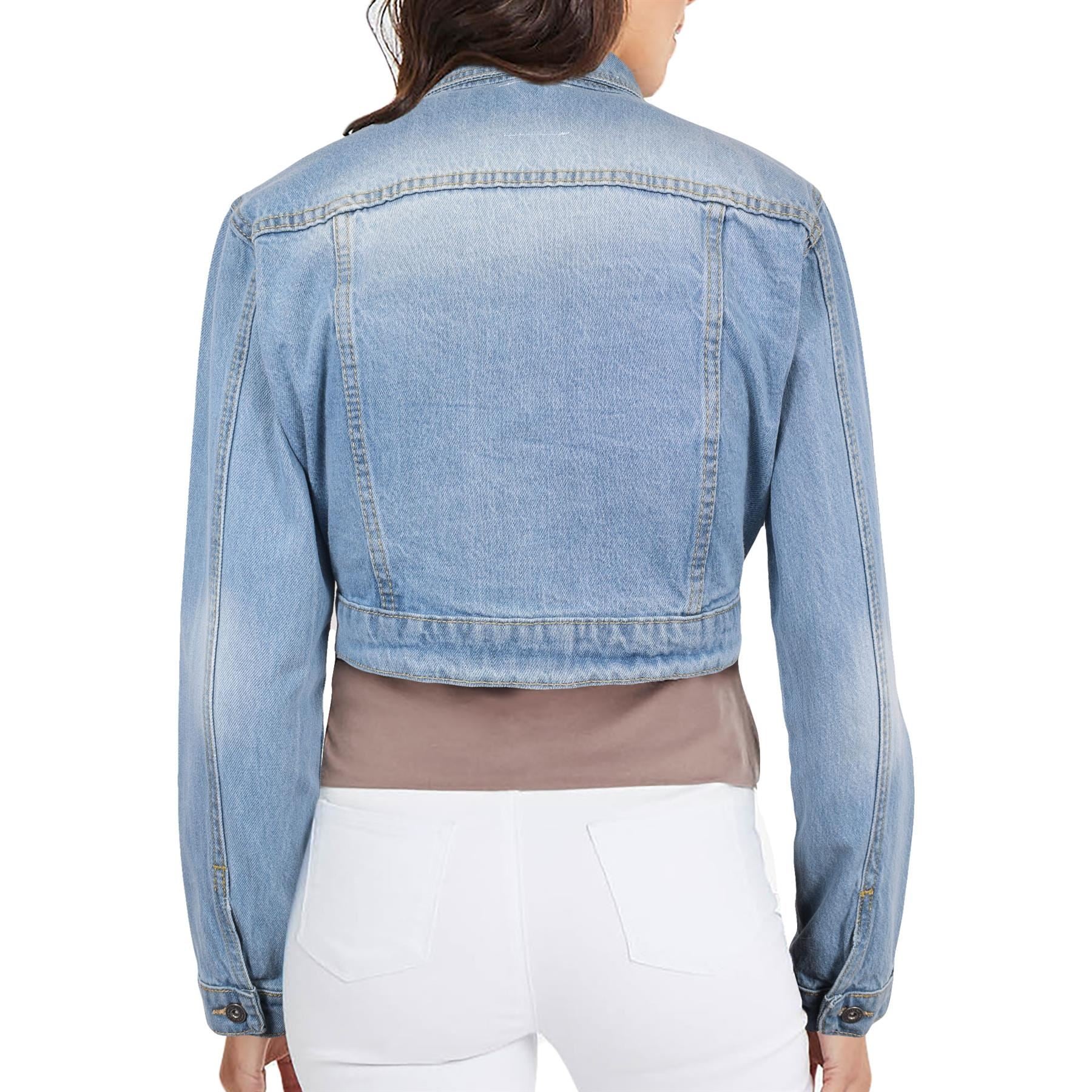 Ladies Cropped Denim Jacket Light Blue Premium Cotton Vintage Fashion Jeans