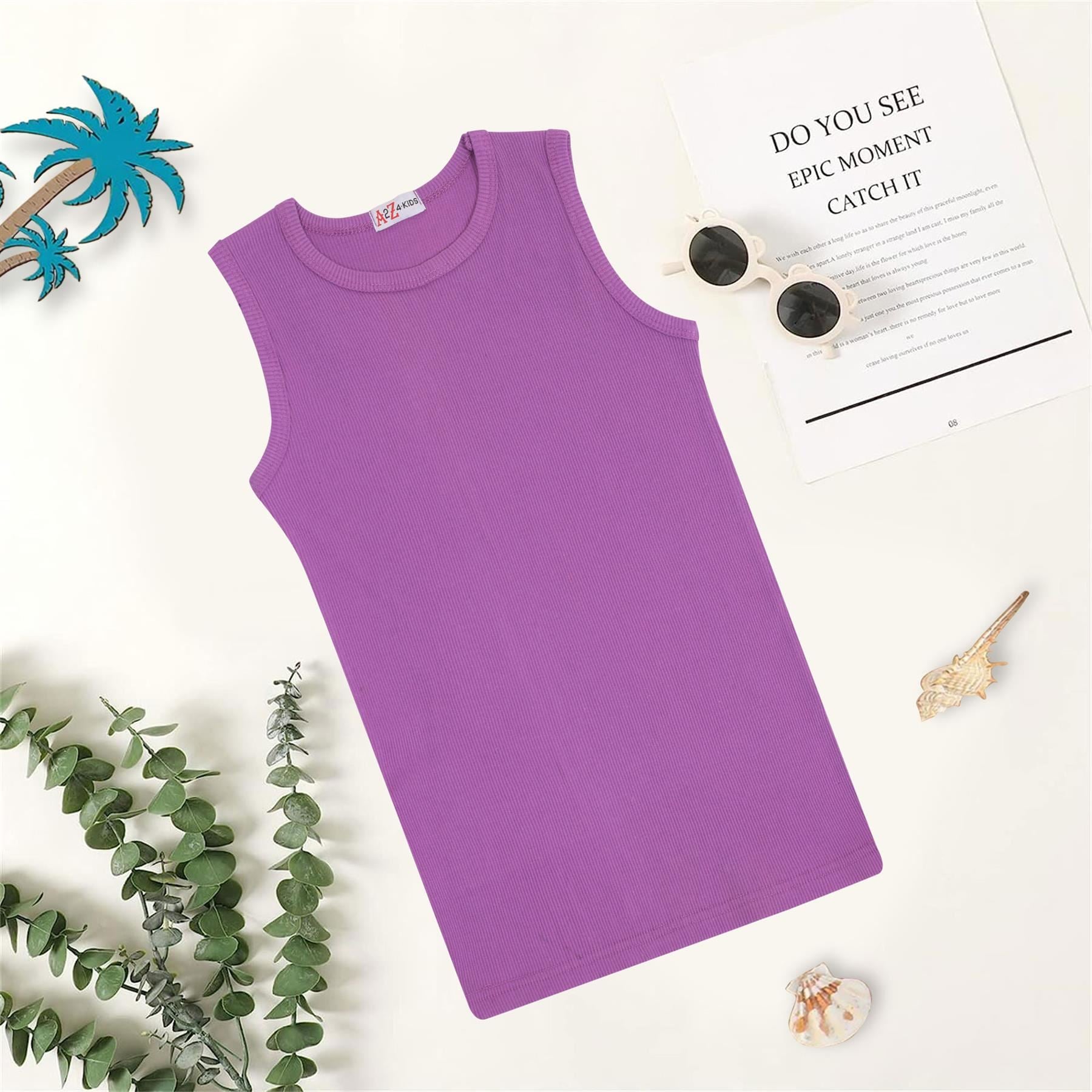 Kids Girls Boys Childrens Vest Top Tank Top Fitted 100% Rich Cotton 2-13 Years