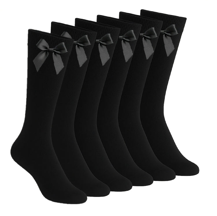 A2Z 4 Kids Girls 6 Pack Plain Knee High Socks With Ribbon Bow School Socks