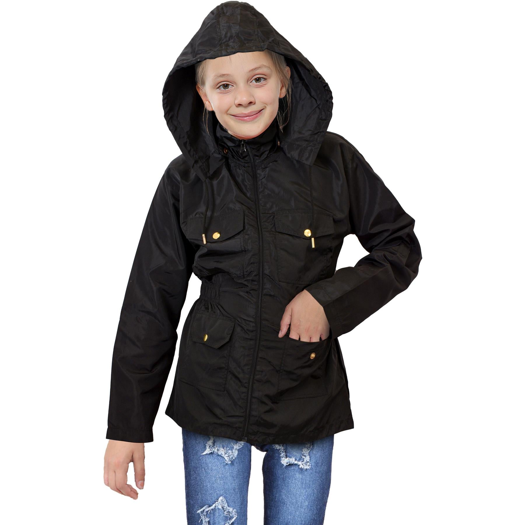 Kids Girls Raincoat Wind Resistant Lightweight Hooded Waterproof Jackets 5-14 Yr