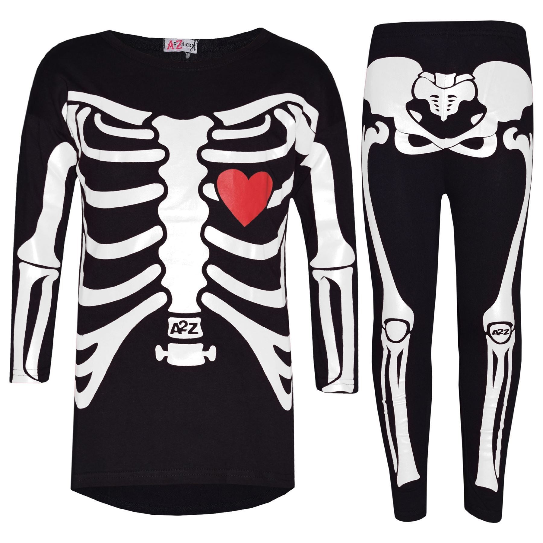 Kids Girls Skeleton Print Halloween Costume Set