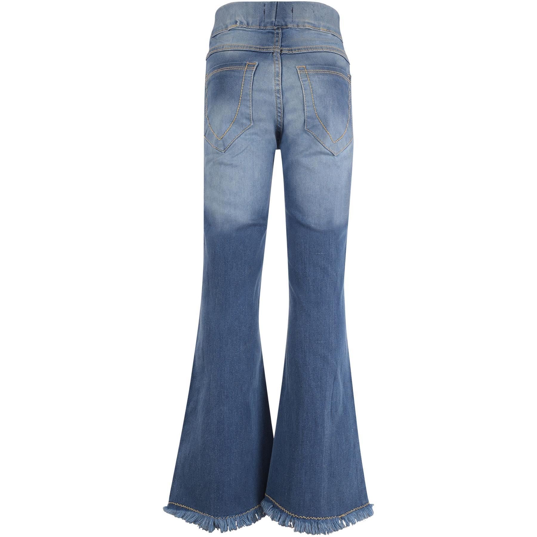 A2Z 4 Kids Girls Denim Jeans Stretchy Mid Bue Flared Ripped Bell Bottom Pants